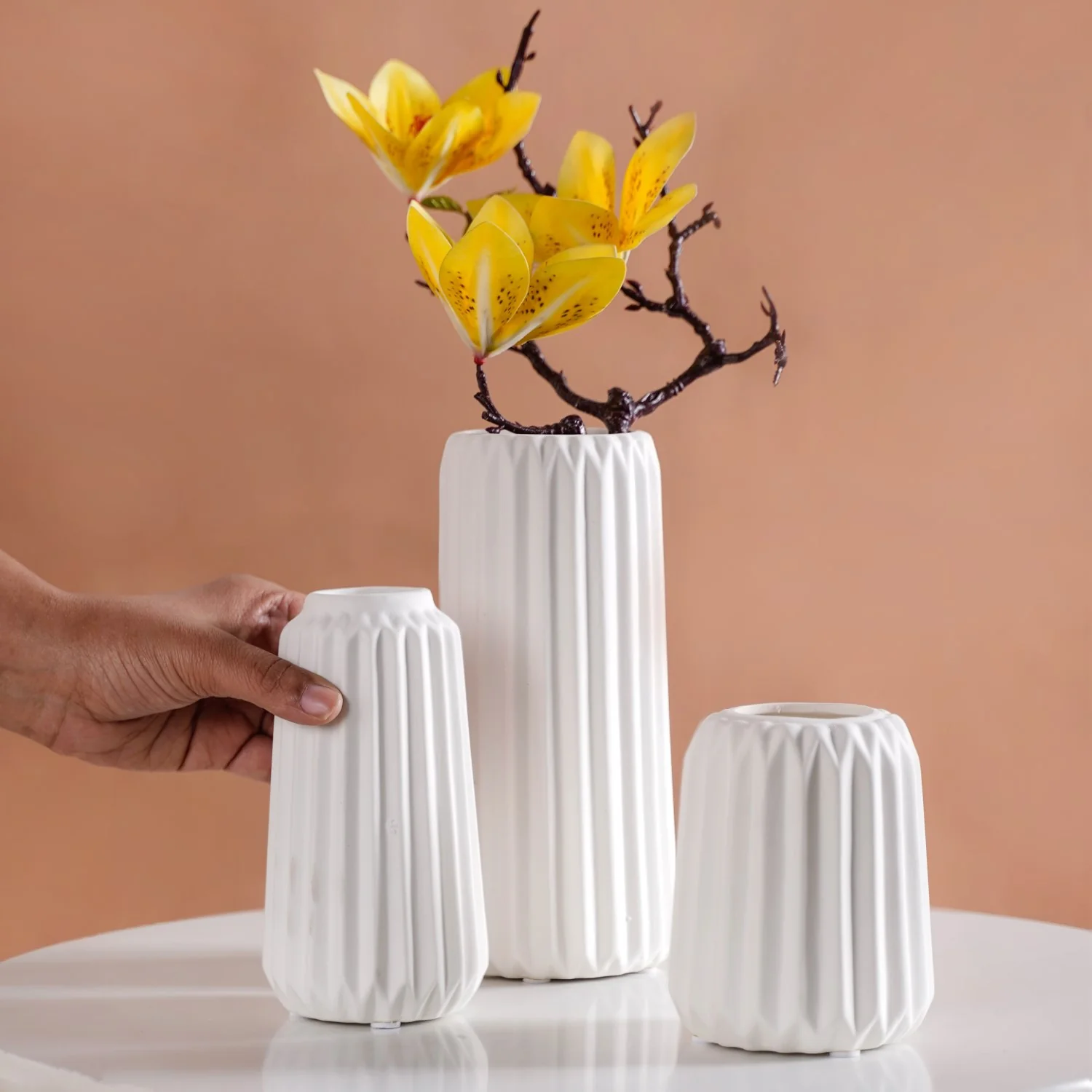 Minimalist Matte White Flower Vase Set Of 3 - Image 2