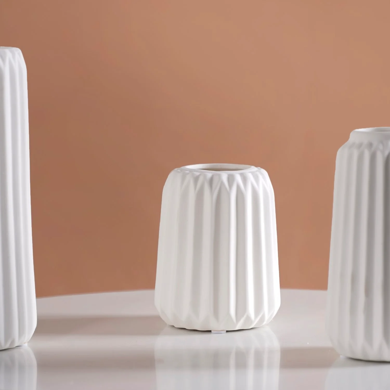 Minimalist Matte White Flower Vase Set Of 3 - Image 9