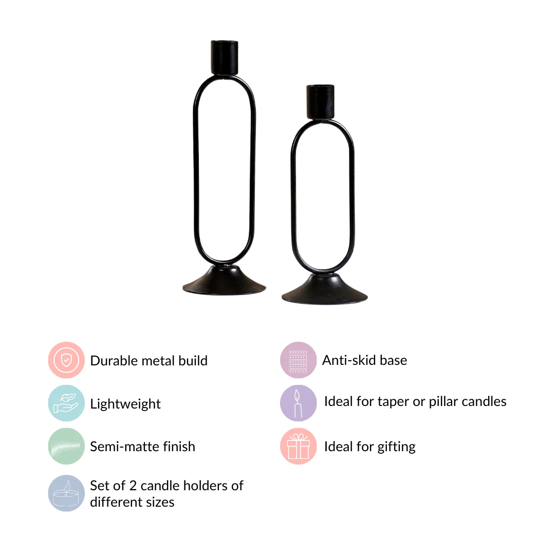 Minimalist Metal Taper Candle Holder Set of 2 Black - Image 4