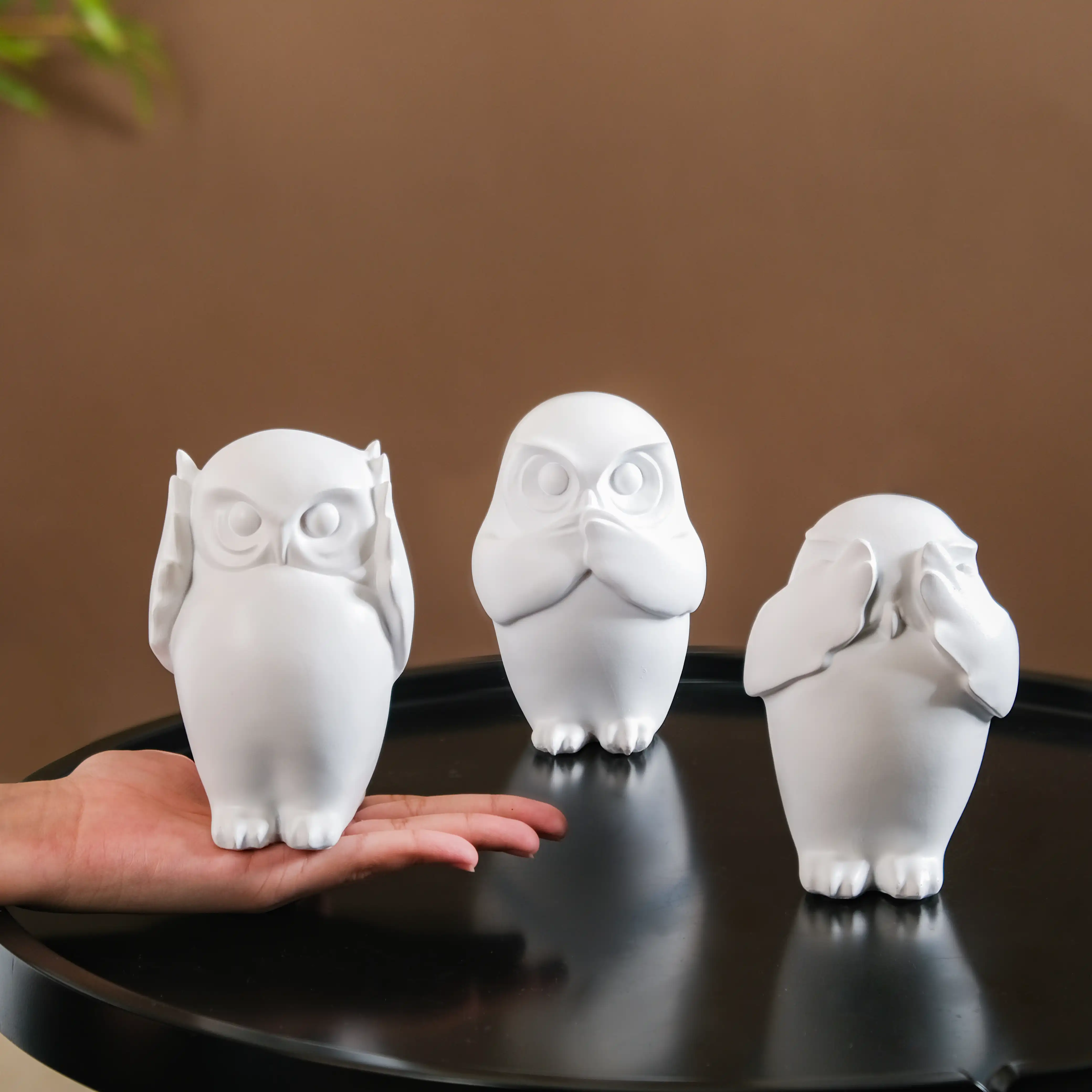 Minimalist Wise Owls Showpiece White Set Of 3 - Image 3