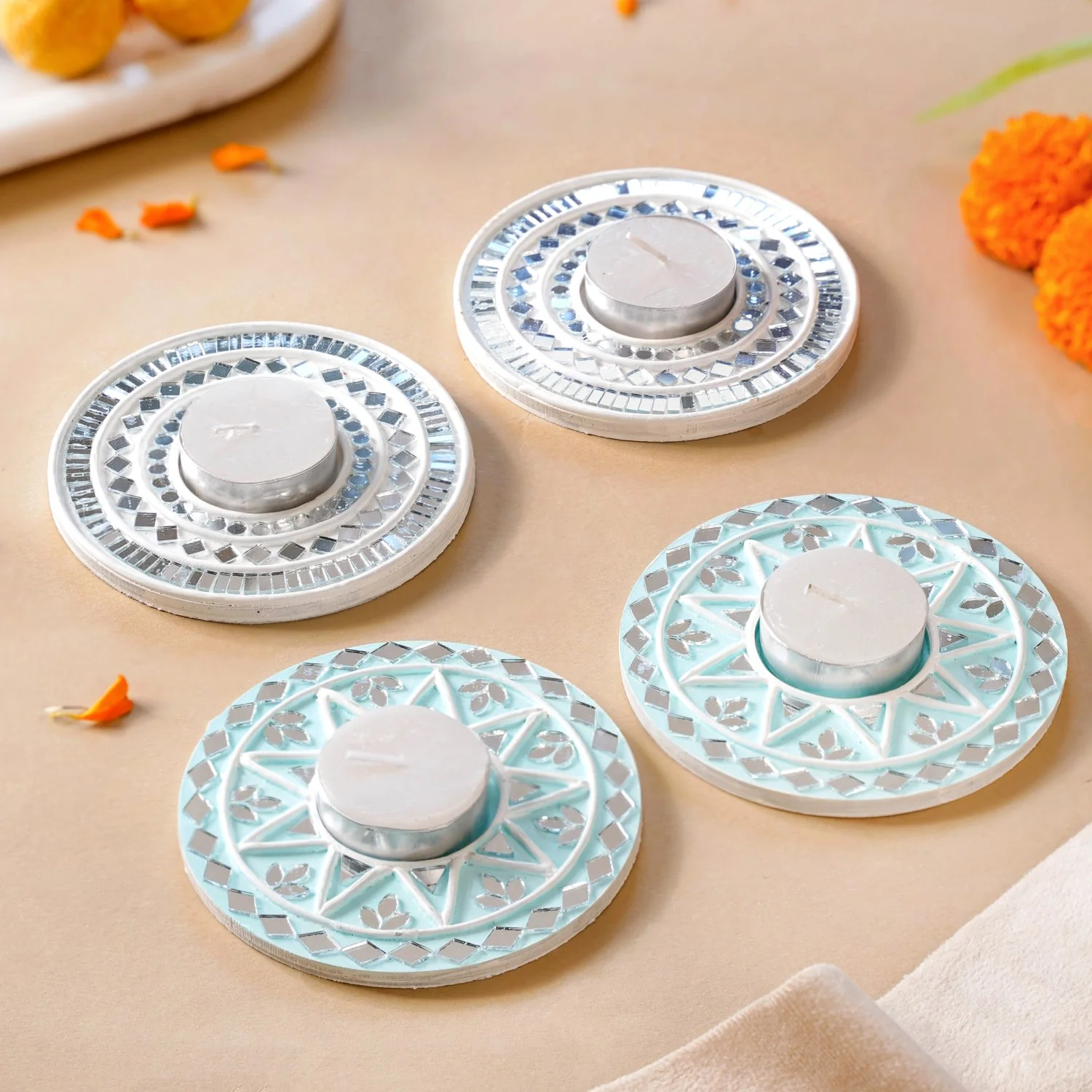 Minimalistic Tealight Candle Holder With Lippan Art Set Of 4 - Image 10