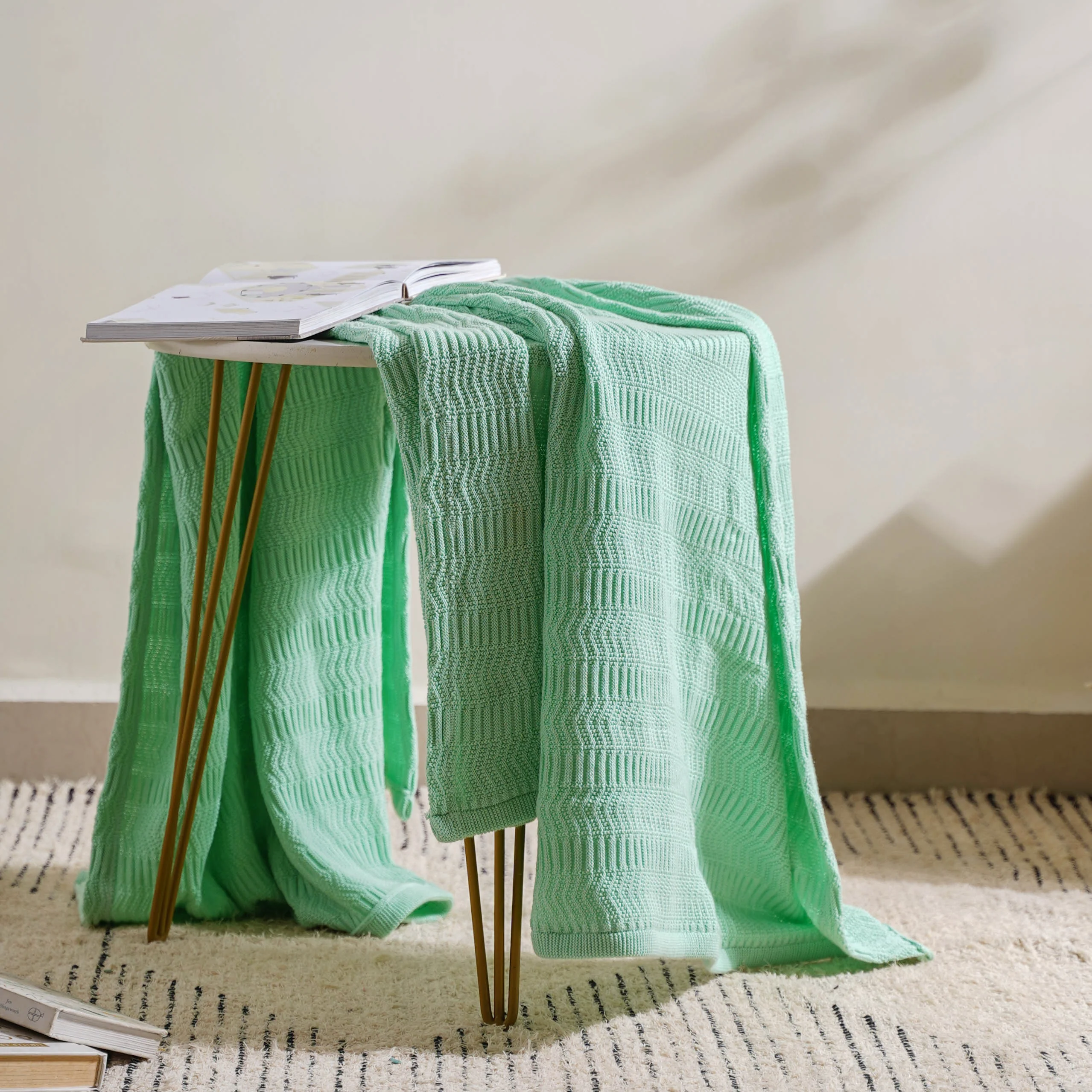 Mint Chevron Knitted Throw - Image 5