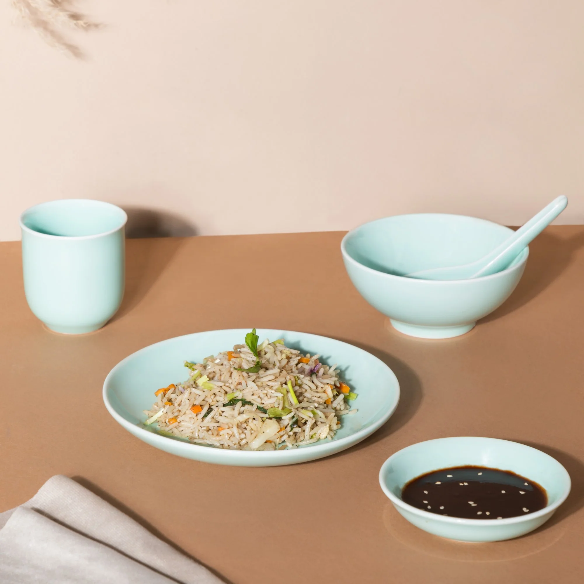 Mint Green Ceramic dinner set components For One - Image 3