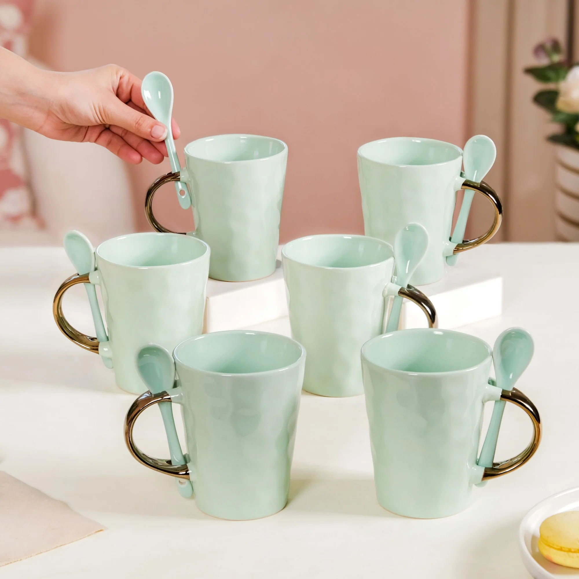 Mint Mugs With Spoon Set Of 6 350ml - Image 2