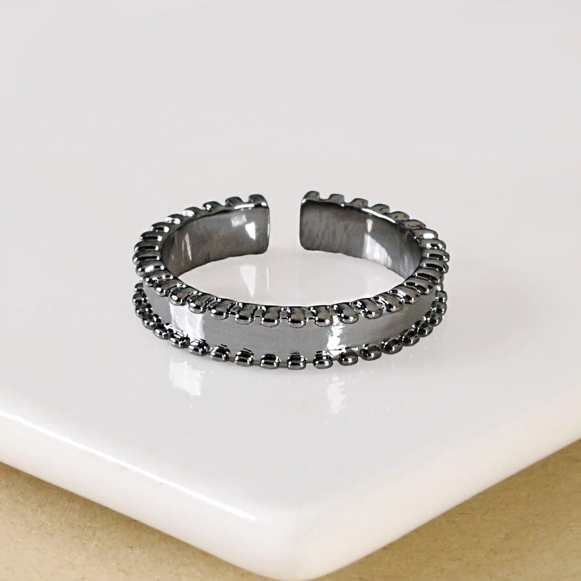 Mirror Edged Oxidised Silver Ring - Image 5
