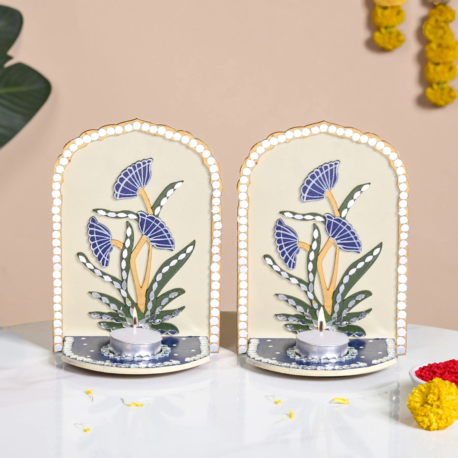 Mirrorwork Lippan Wall Tealight Holder Set Of 2 Royal Blue