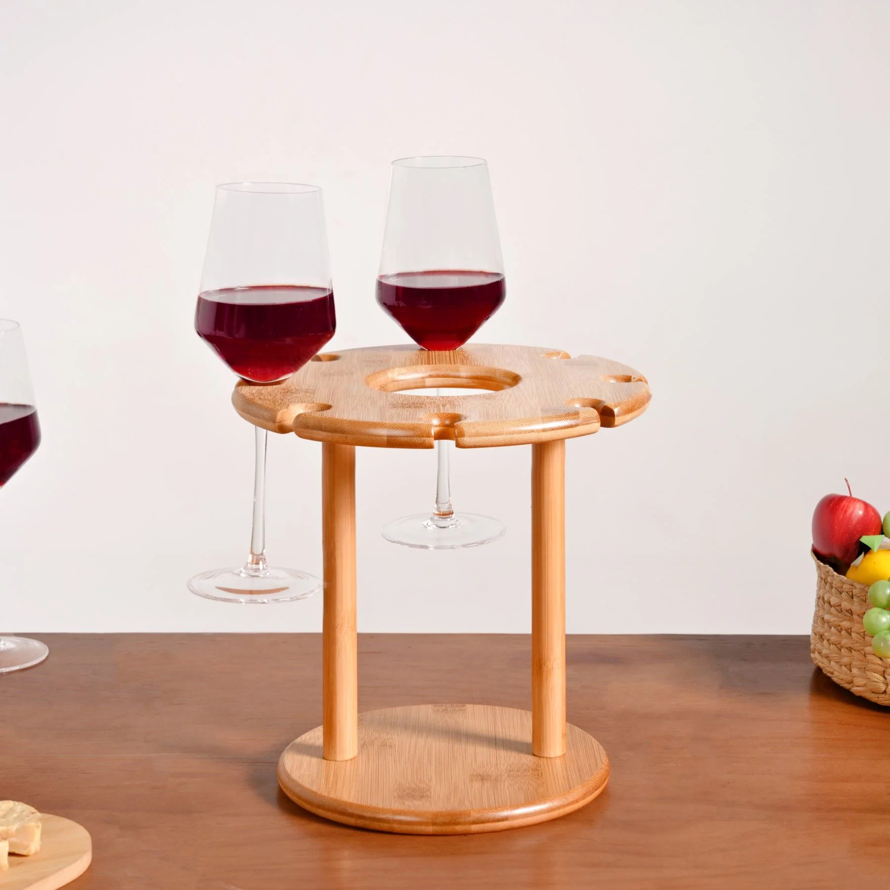Mod Round Wooden Wine Bottle And Glass Holder - Image 2
