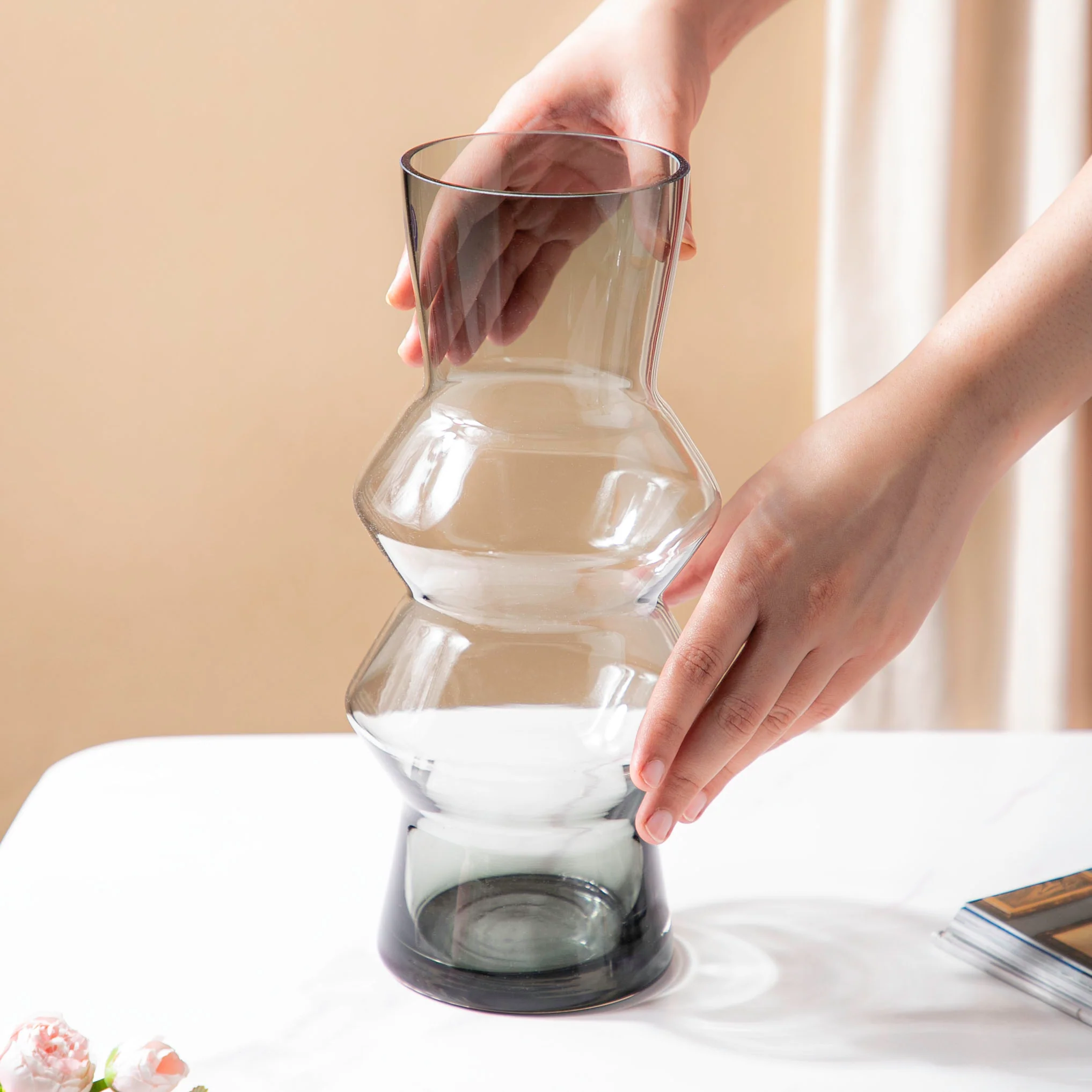 Modern Glass Flower Vase Grey Large - Image 2
