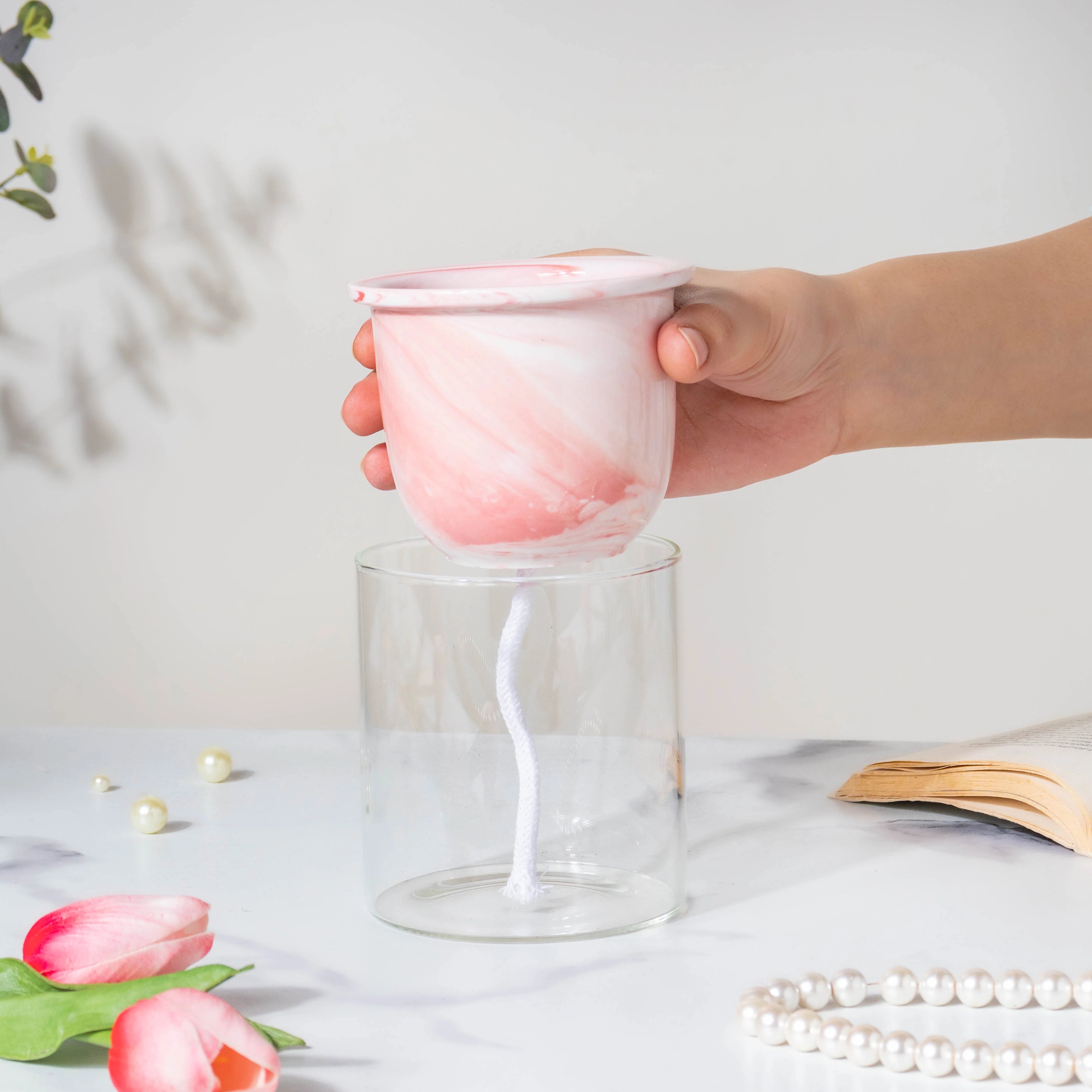 Modern Pink Ceramic Planter With Glass Stand - Image 2