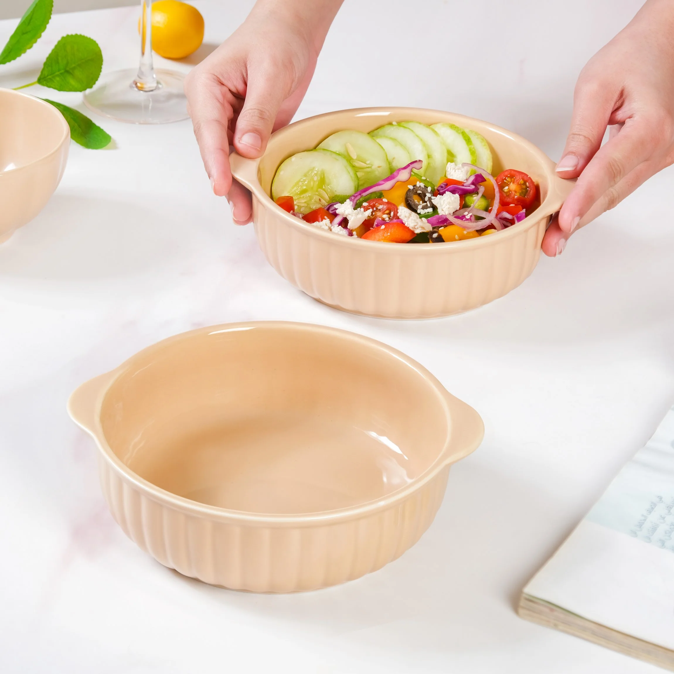 Modern Ribbed Casserole Dishes For Serving Set Of 2 800ml - Image 2