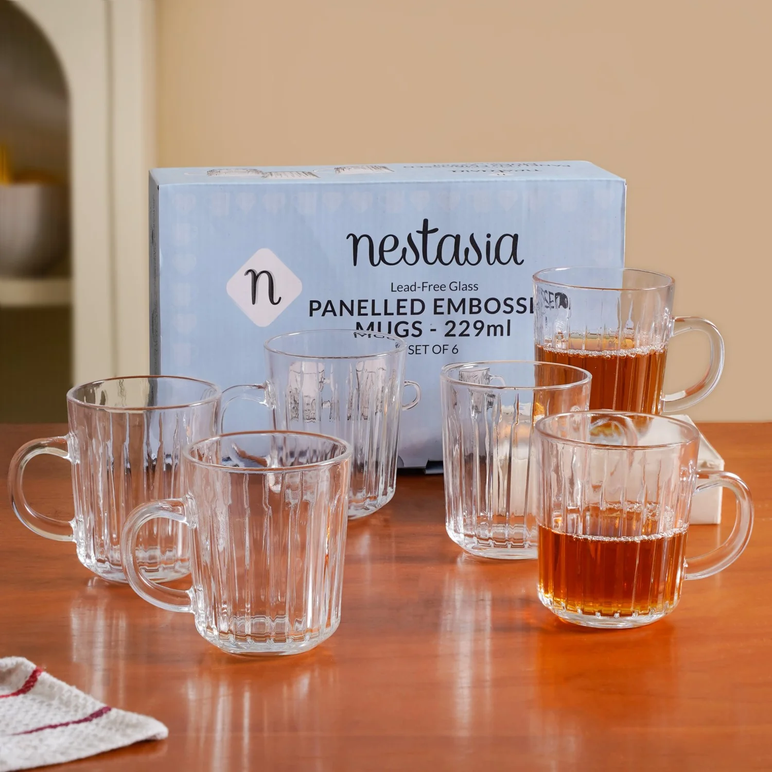Modern Ribbed Embossed Mugs Set Of 6 229ml - Image 2