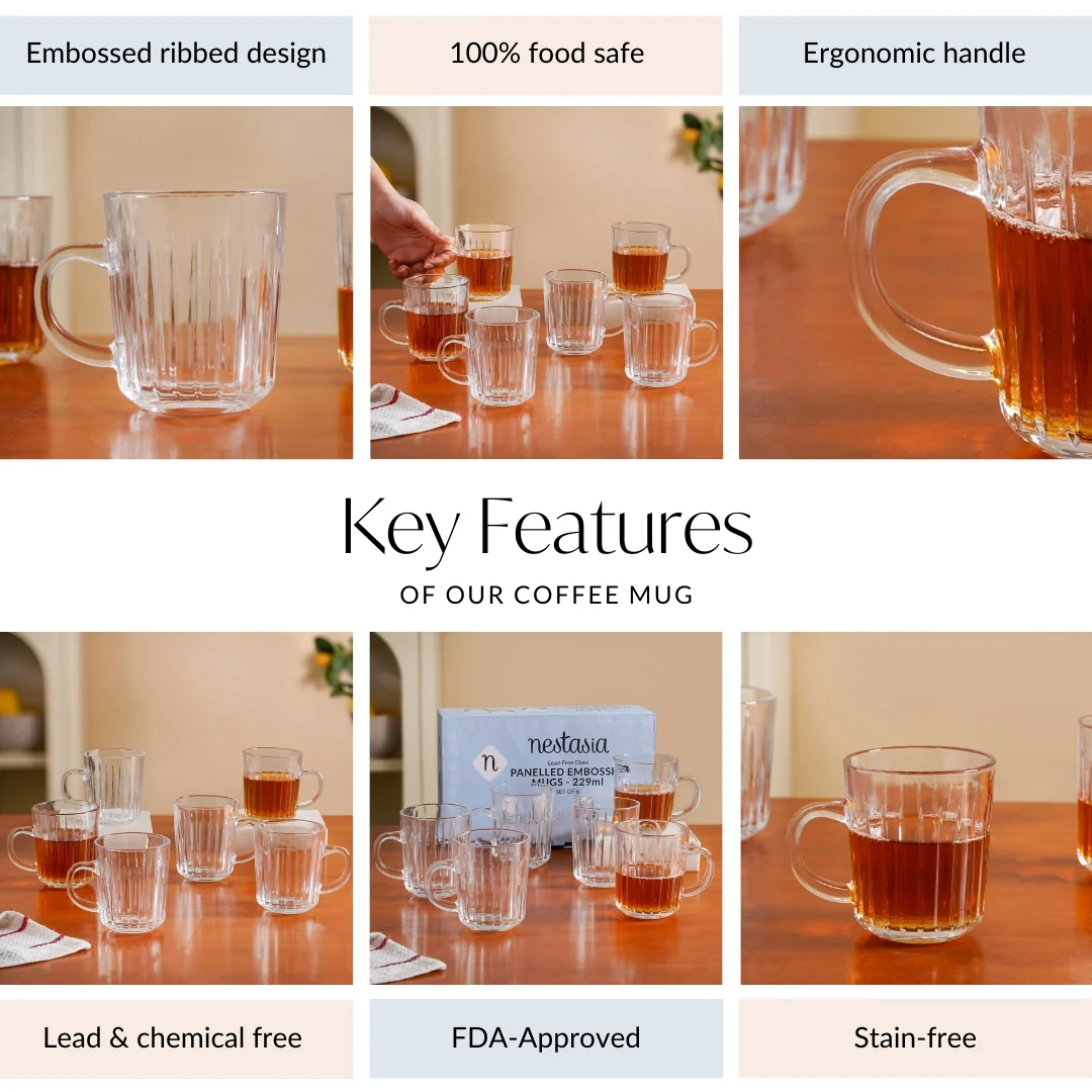 Modern Ribbed Embossed Mugs Set Of 6 229ml - Image 5