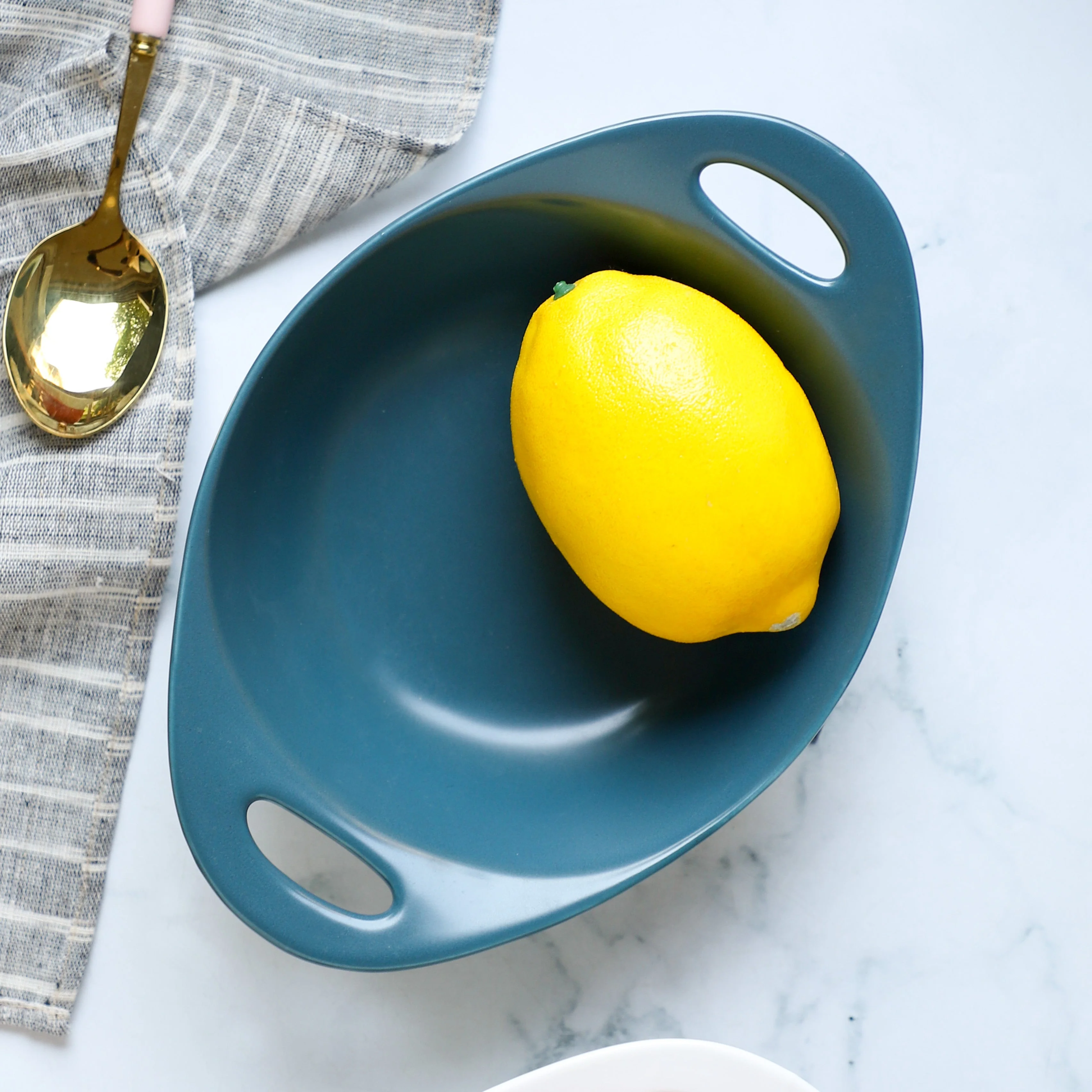 Modern Serving Bowl With Handle Teal Small - Image 3