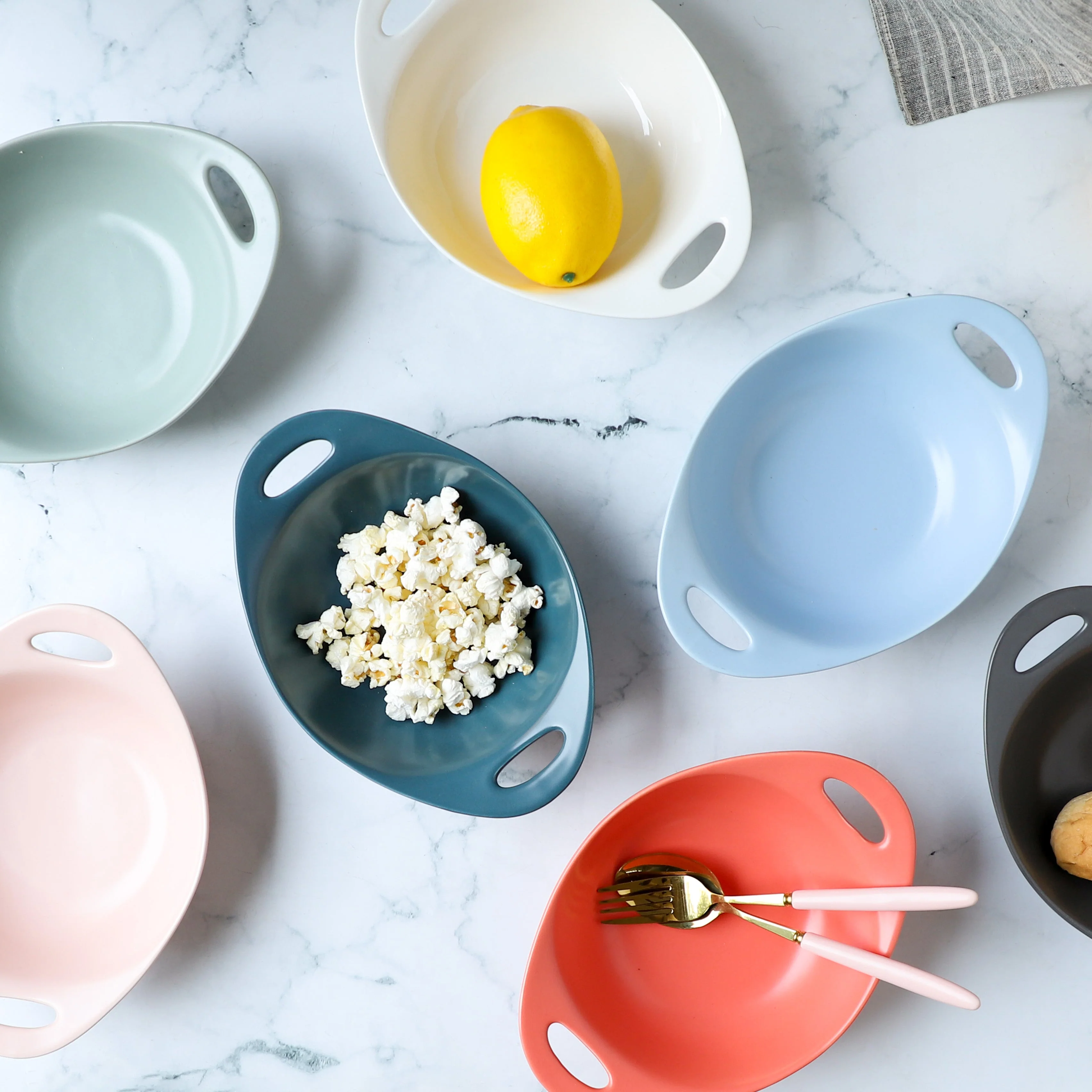 Modern Serving Bowl With Handle Teal Small - Image 4