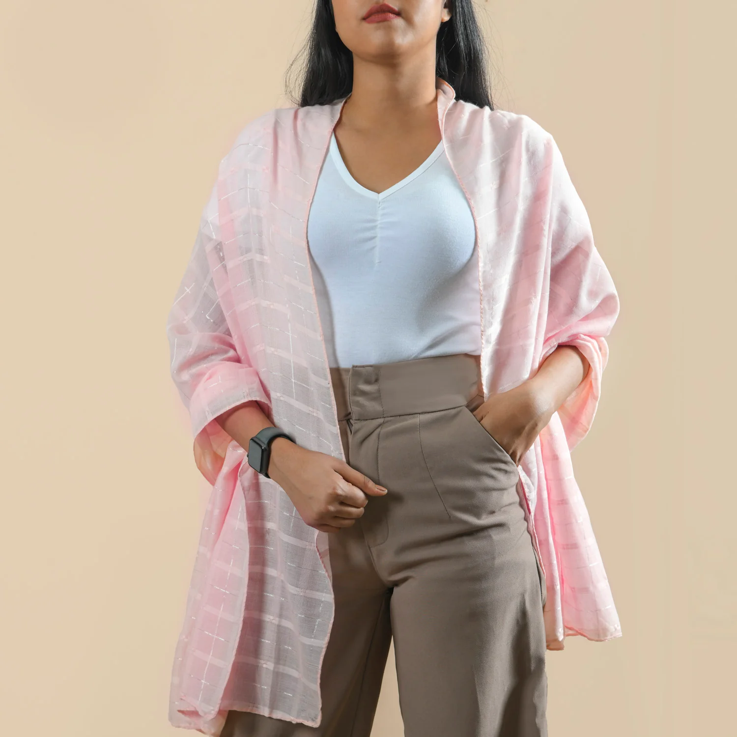 Moire Patterned Stylish Scarf For Women Pink - Image 3