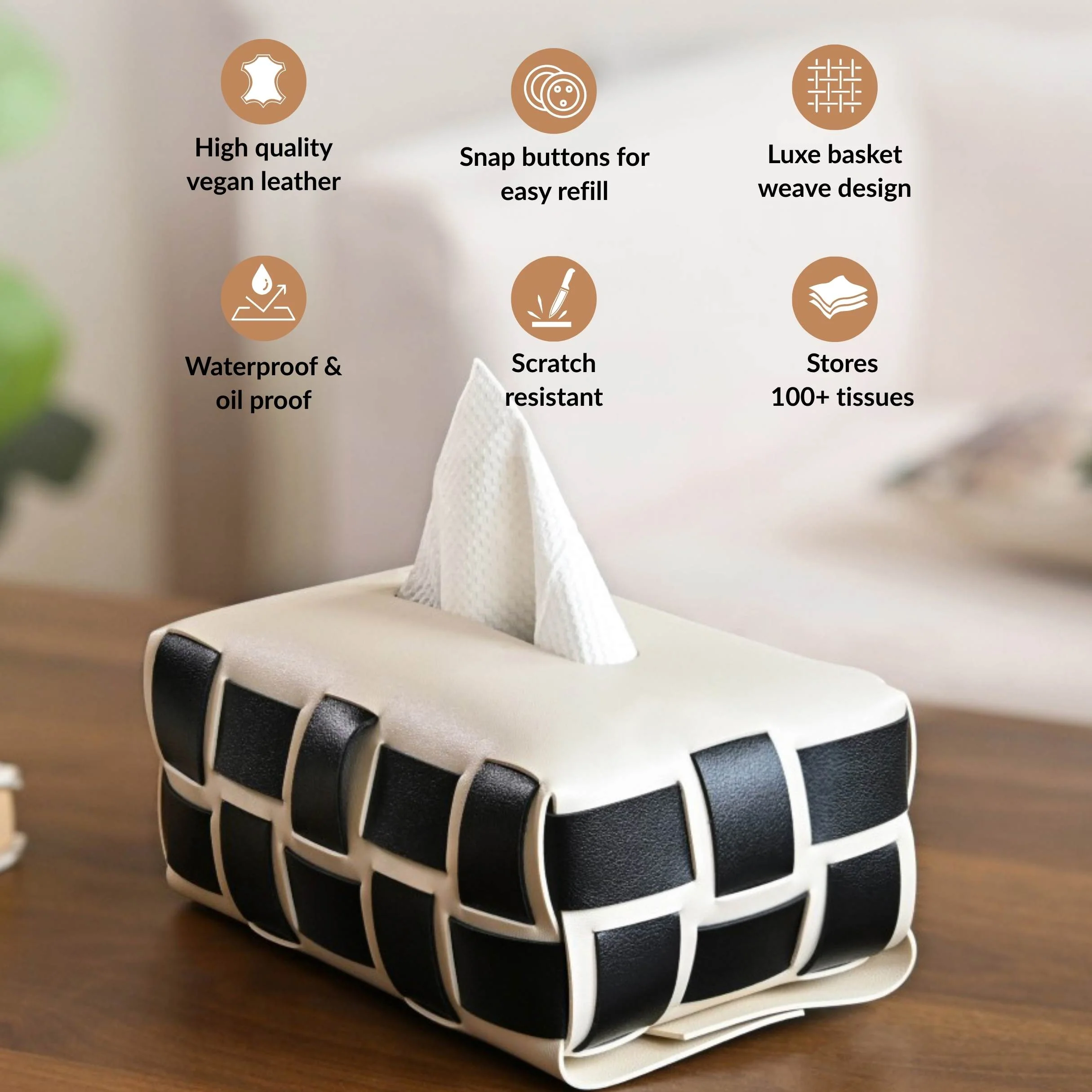 Monochrome Vegan Leather Tissue Box White And Black - Image 2