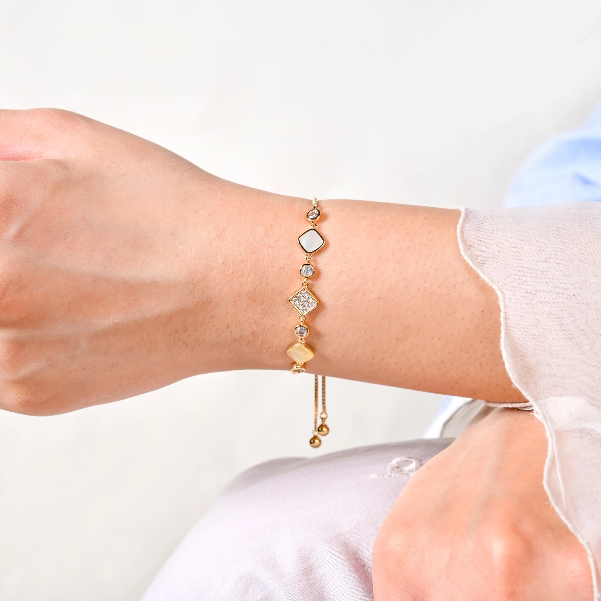 Moonstone Geometry Chain Gold Bracelet - Image 2
