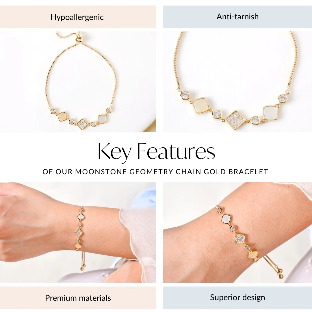 Moonstone Geometry Chain Gold Bracelet - Image 4