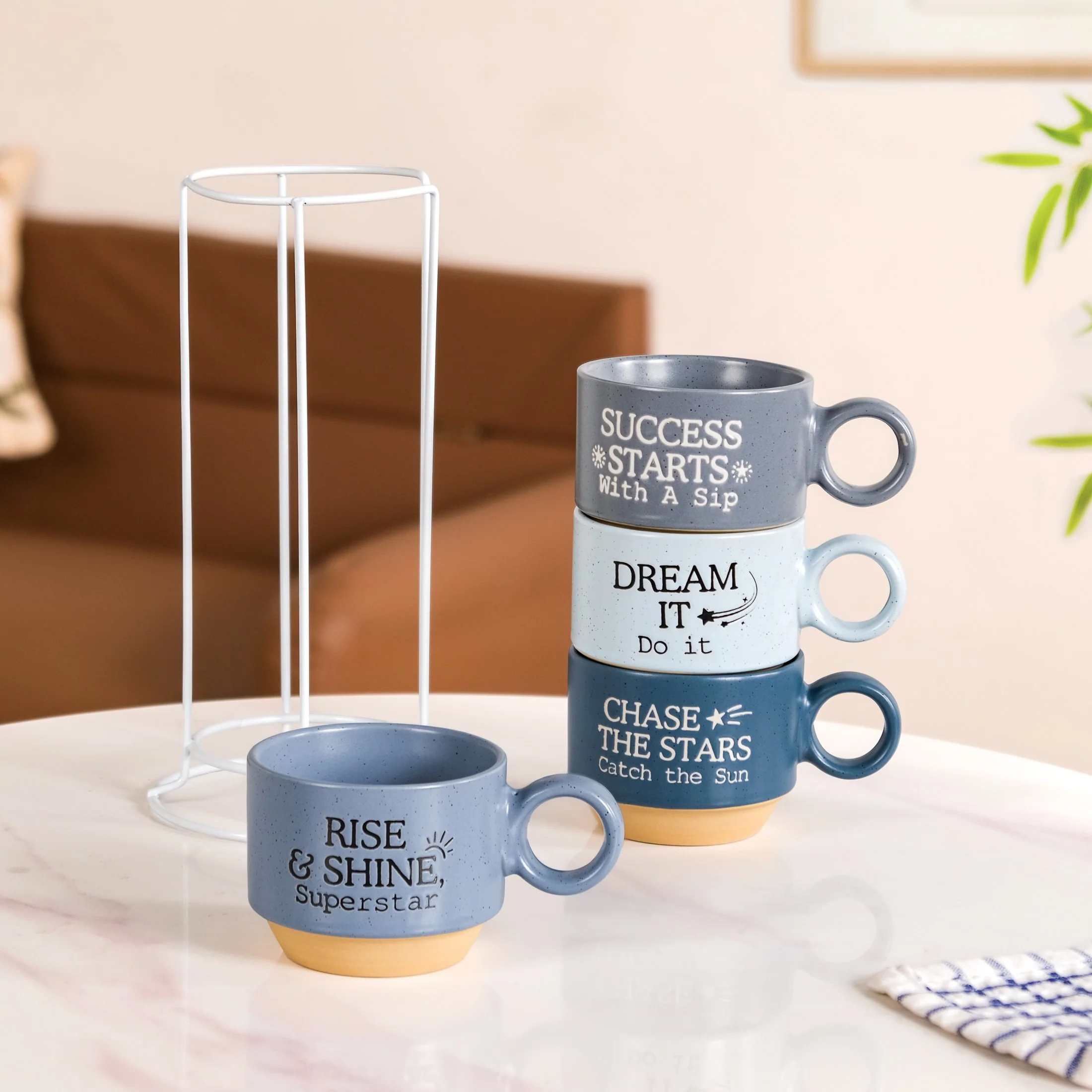 Morning Motivation Stackable Cup Set Of 4 Blue 215ml - Image 3