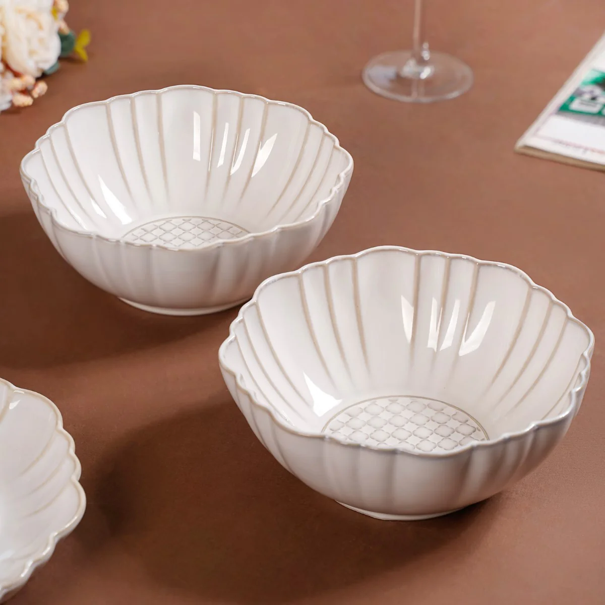 Moroccan Motif Serving Bowl Stoneware Ivory Set Of 2 1200ml - Image 3