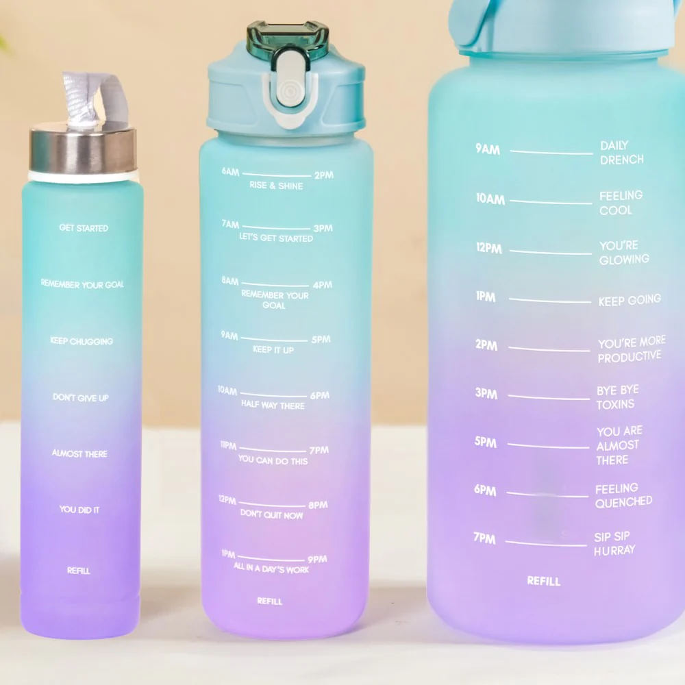 Set Of 3 Motivational Water Bottles Green Lavender - Image 21