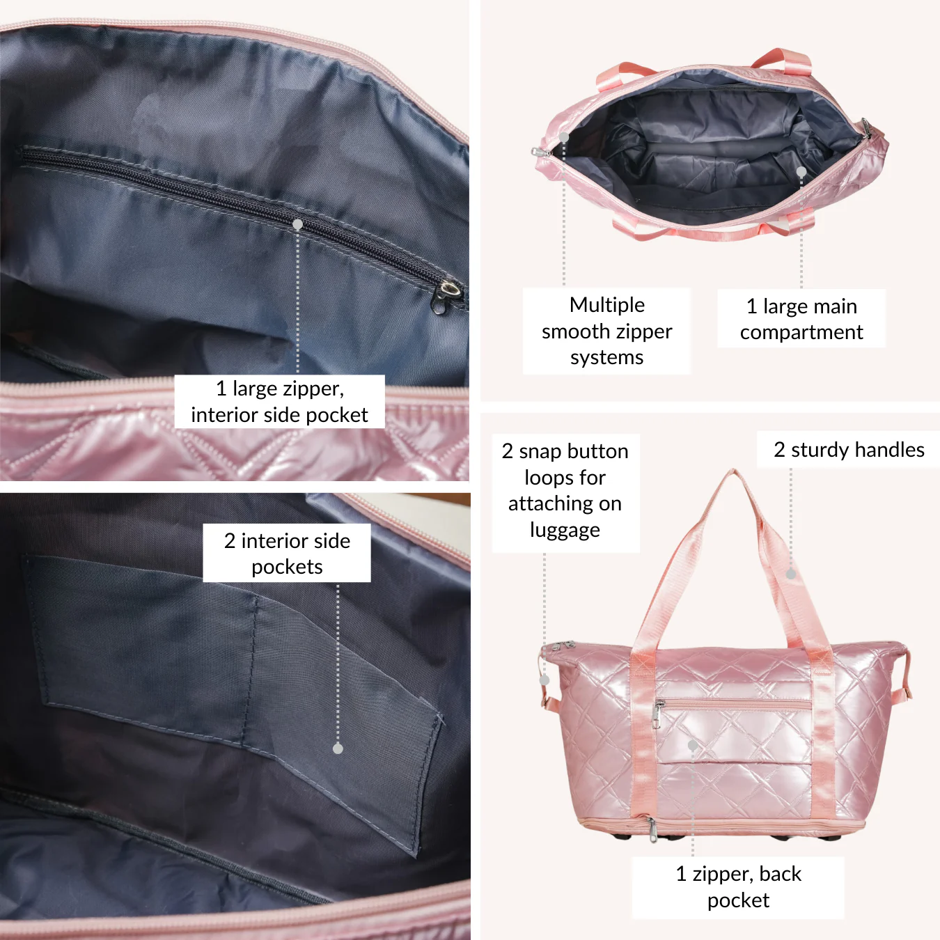 Movo Adjustable Travel Bag With Detachable Wheels Pearl Pink - Image 6