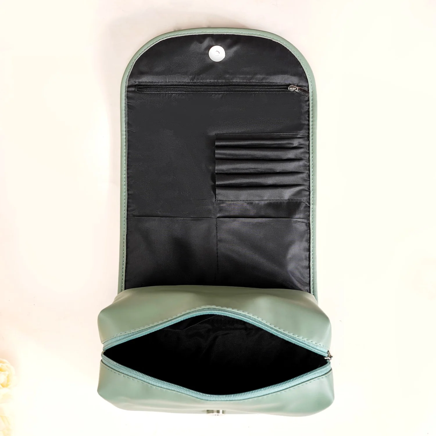 Multicompartment Travel Makeup Pouch Mint Green - Image 2