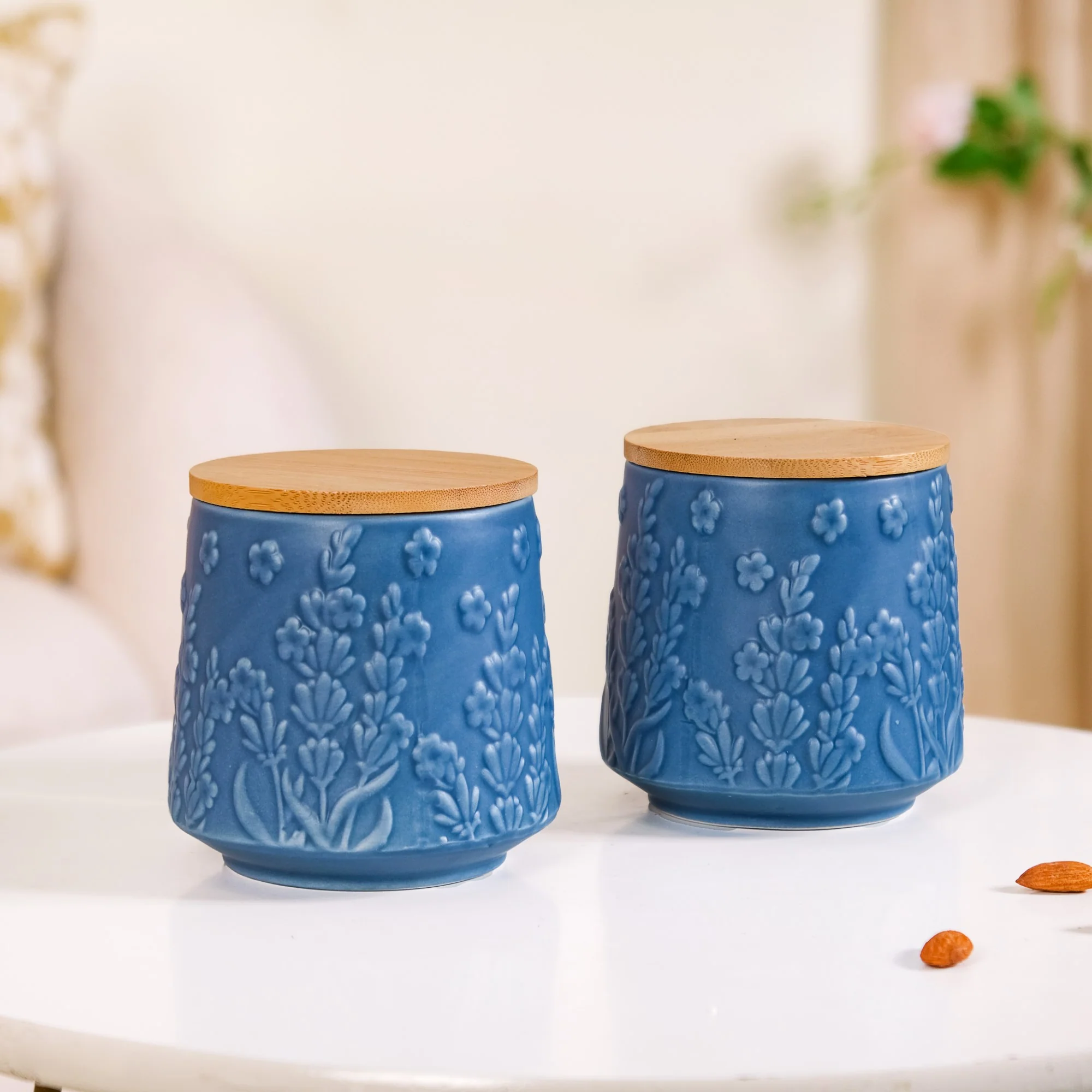 Multipurpose Floral Ceramic Jar Set Of 2 Blue - Image 9