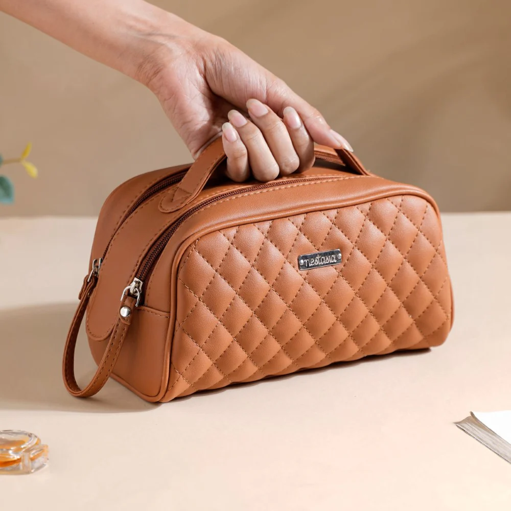 Multipurpose Quilted Vanity Pouch Brown - Image 2