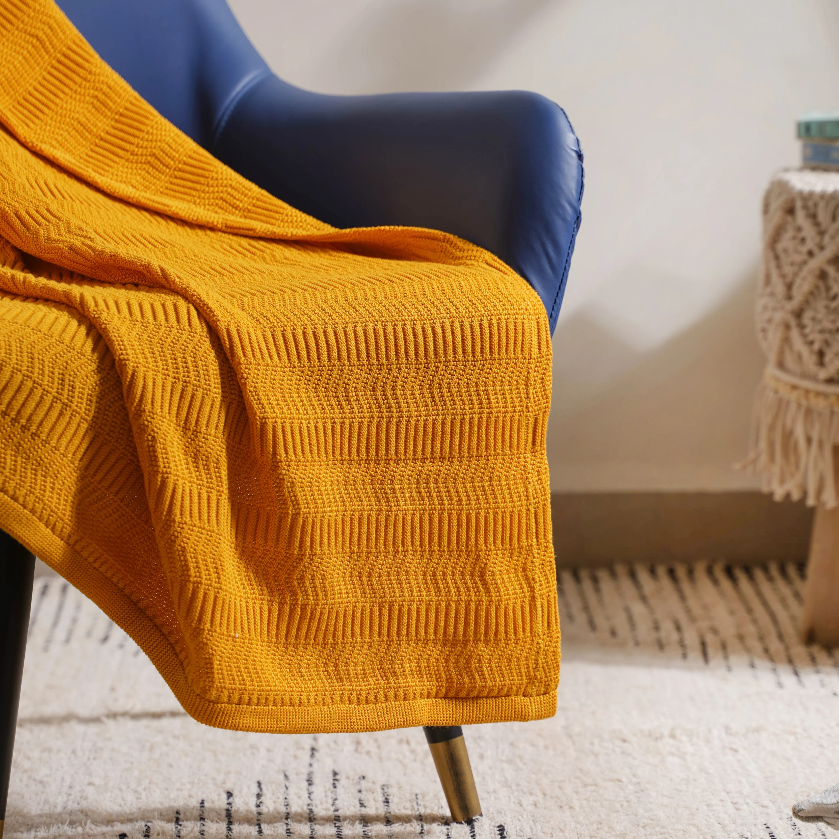 Mustard Chevron Knitted Throw - Image 6