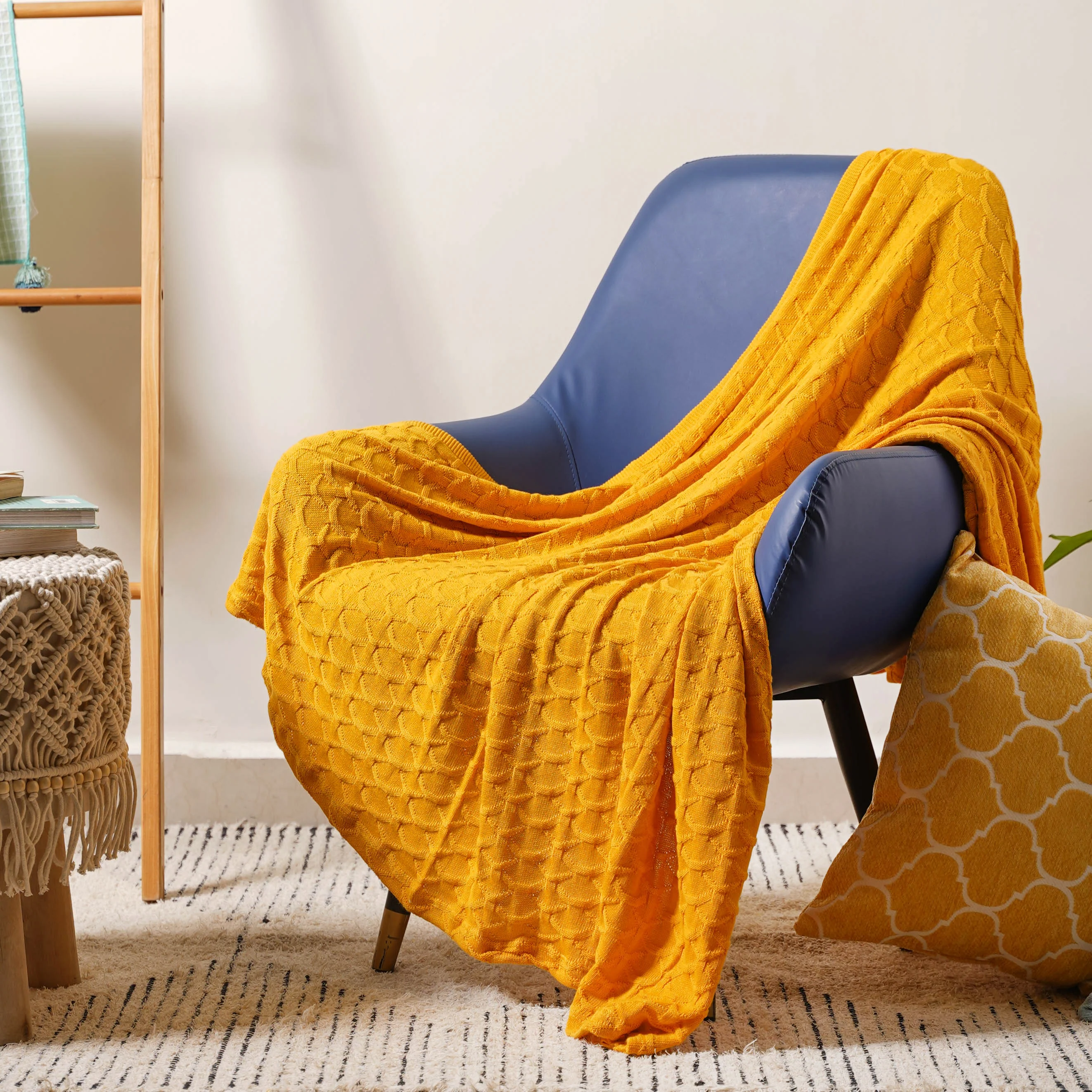 Mustard Scallop Knitted Throw - Image 3