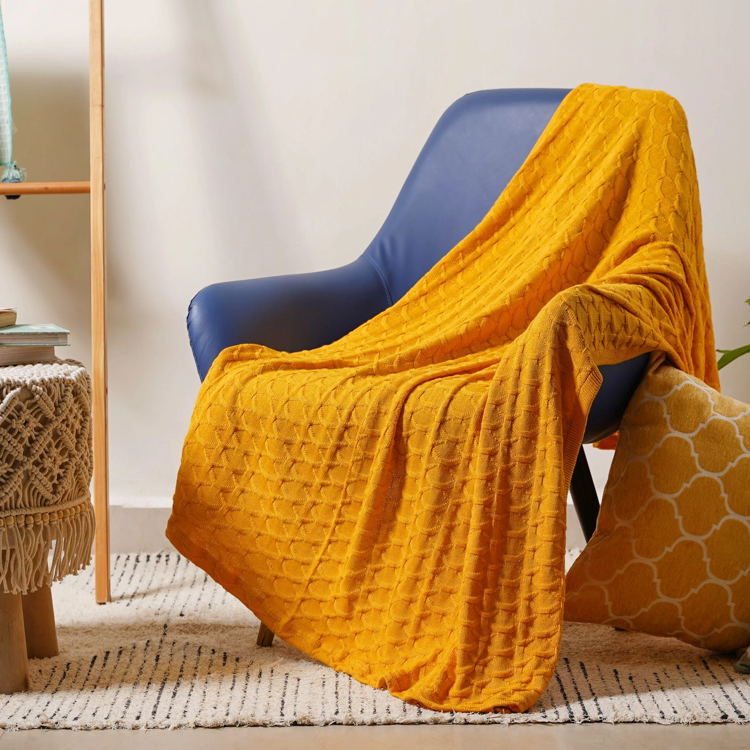Mustard Scallop Knitted Throw - Image 6