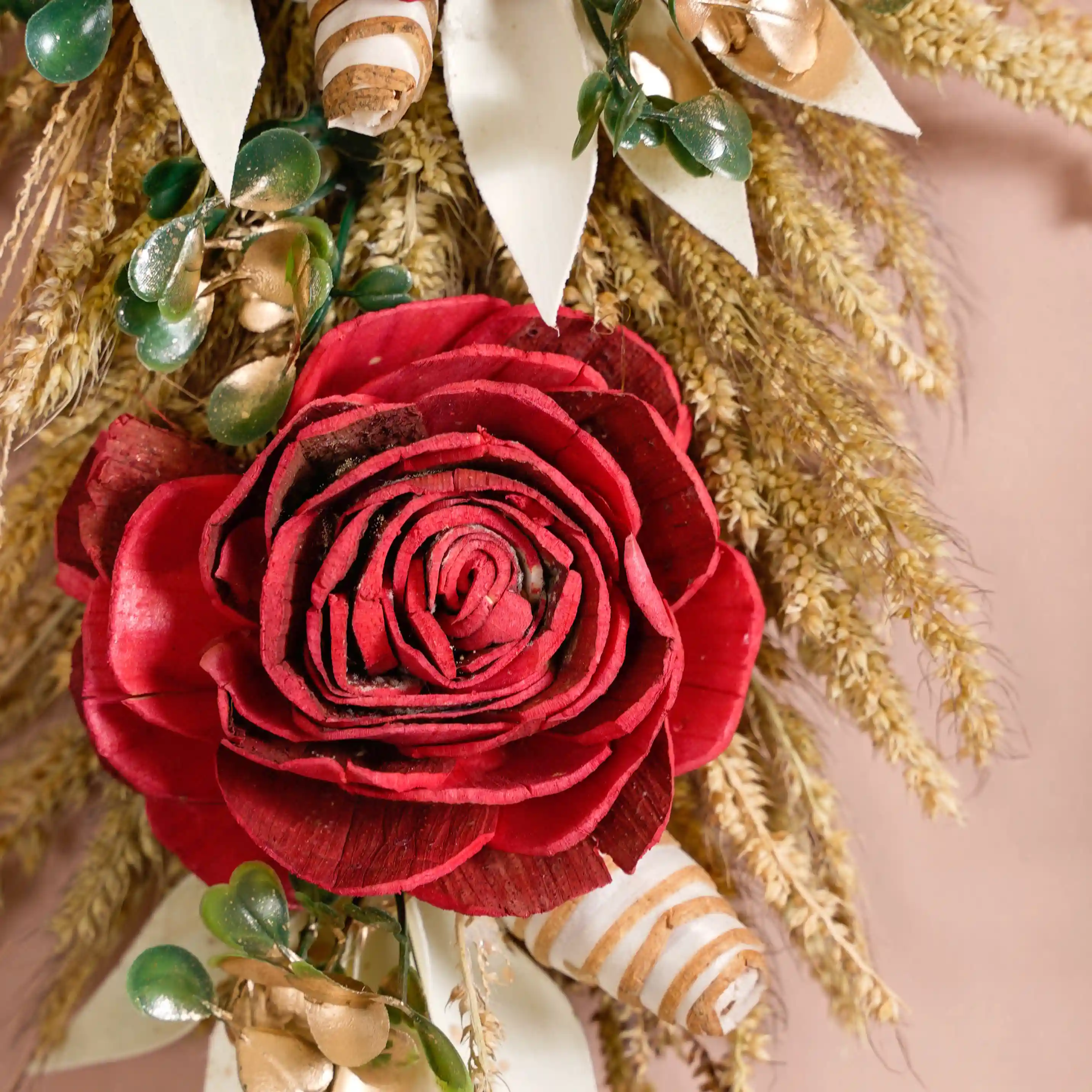 Natural Red Flower Wall Hanging With Tassels Set Of 4 - Image 5