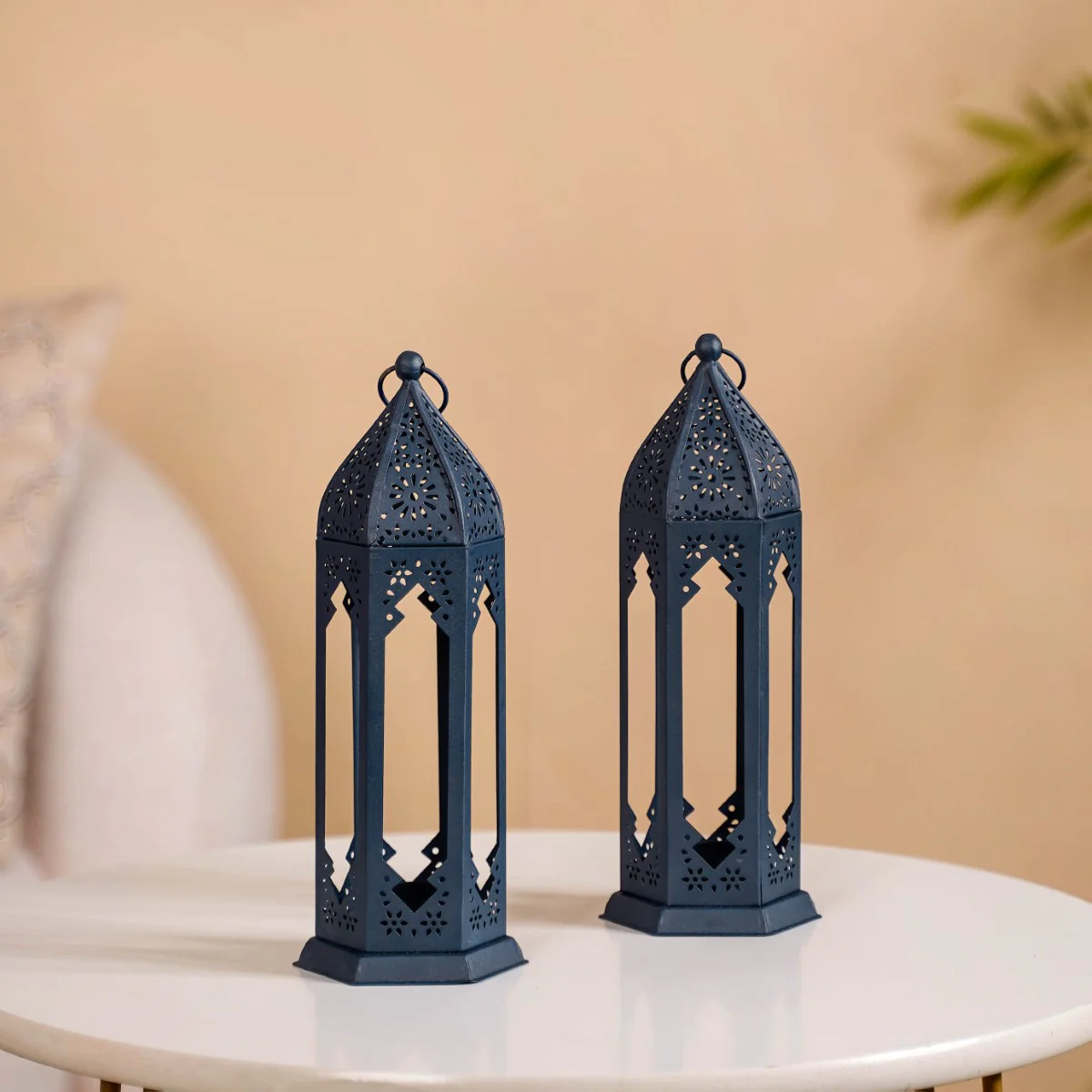 Navy Blue Moroccan Candle Holder Lantern Set Of 2 - Image 14