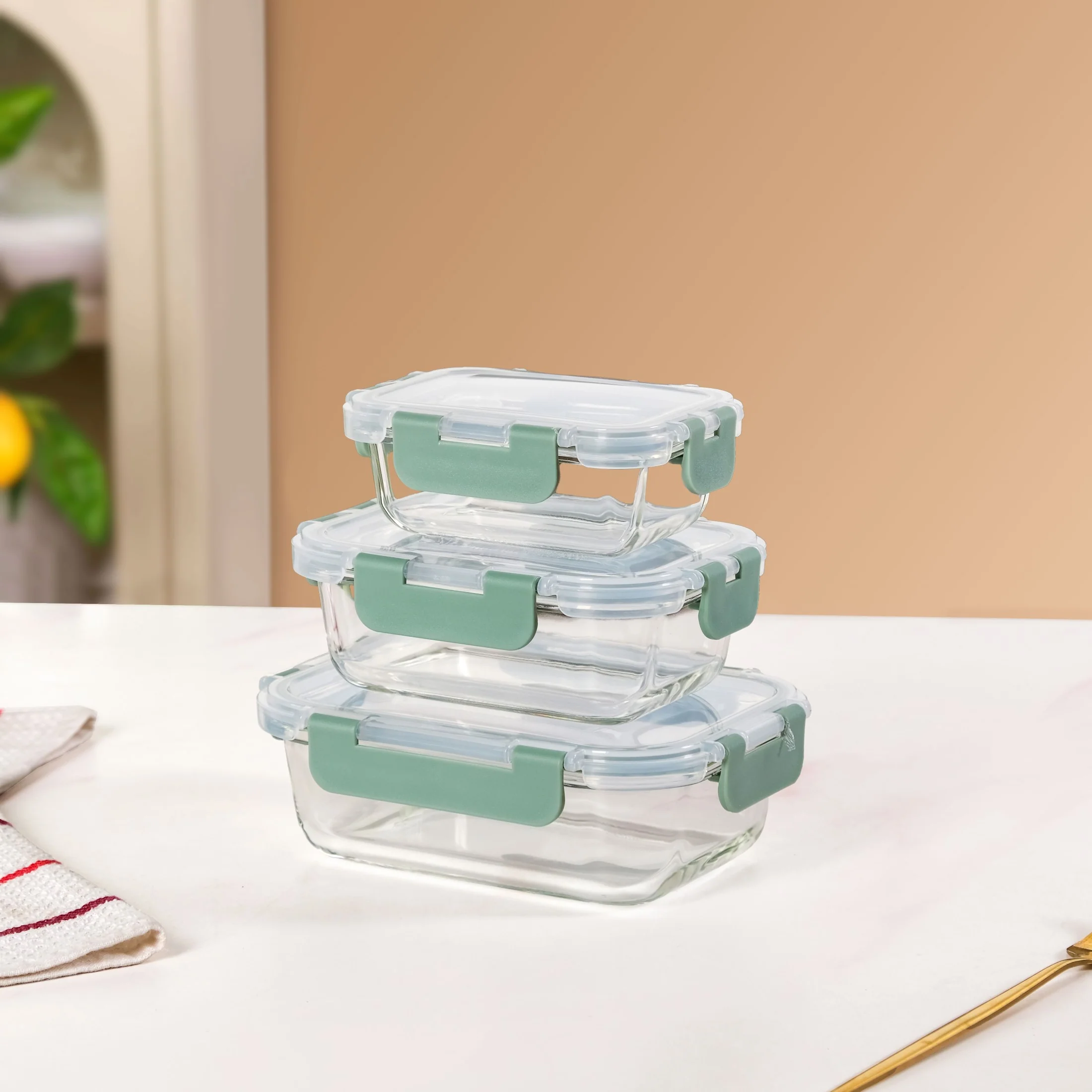 Nestro Microwave Safe Airtight Storage Box Set Of 3 Green S 185ml M 370ml L 600ml - Image 11