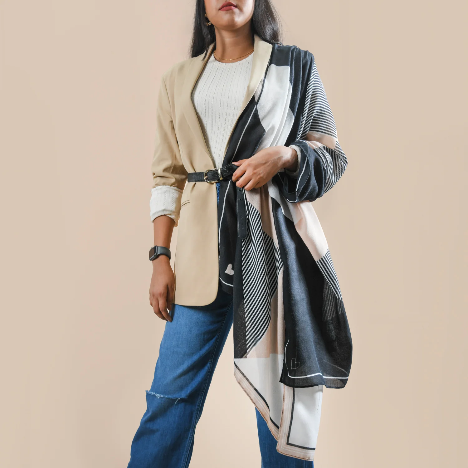 Neutral Colour Designer Women's Scarf - Image 2