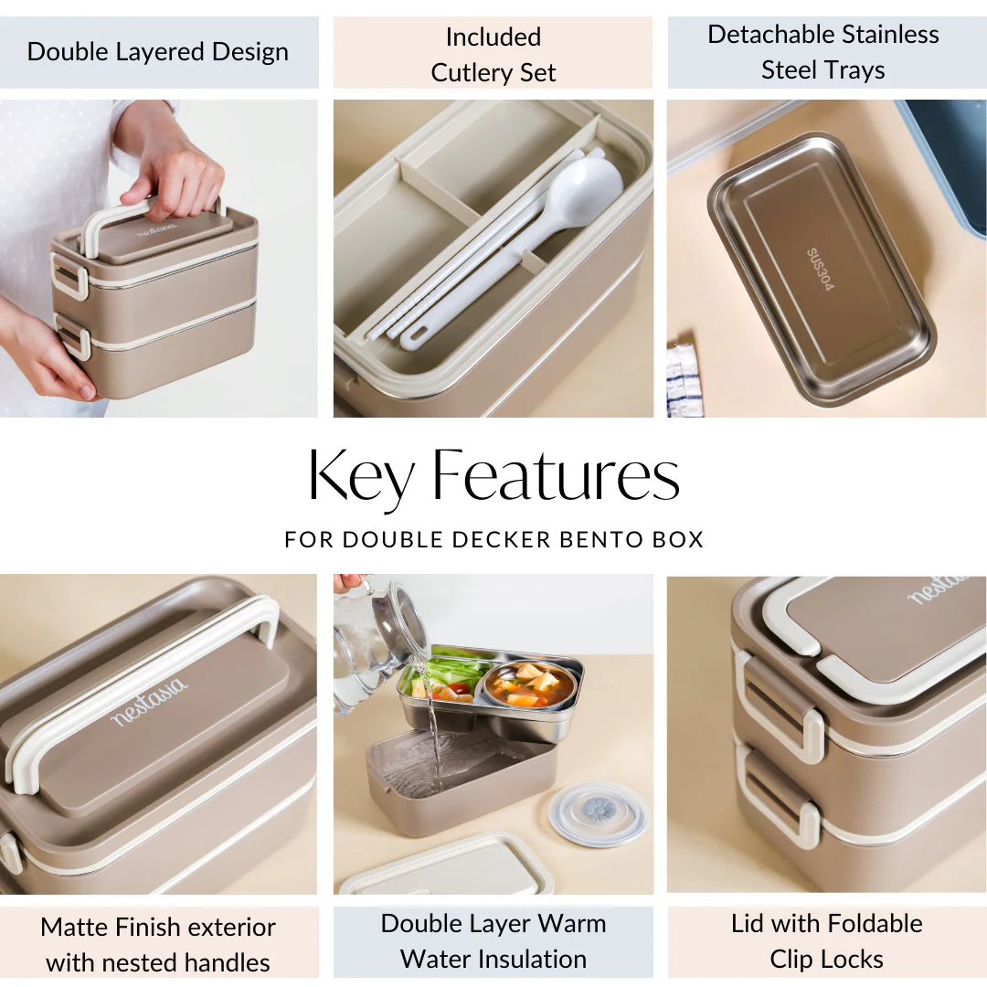 Ninja Leakproof Double Decker Bento Box For Lunch Beige 2000ml - Image 5