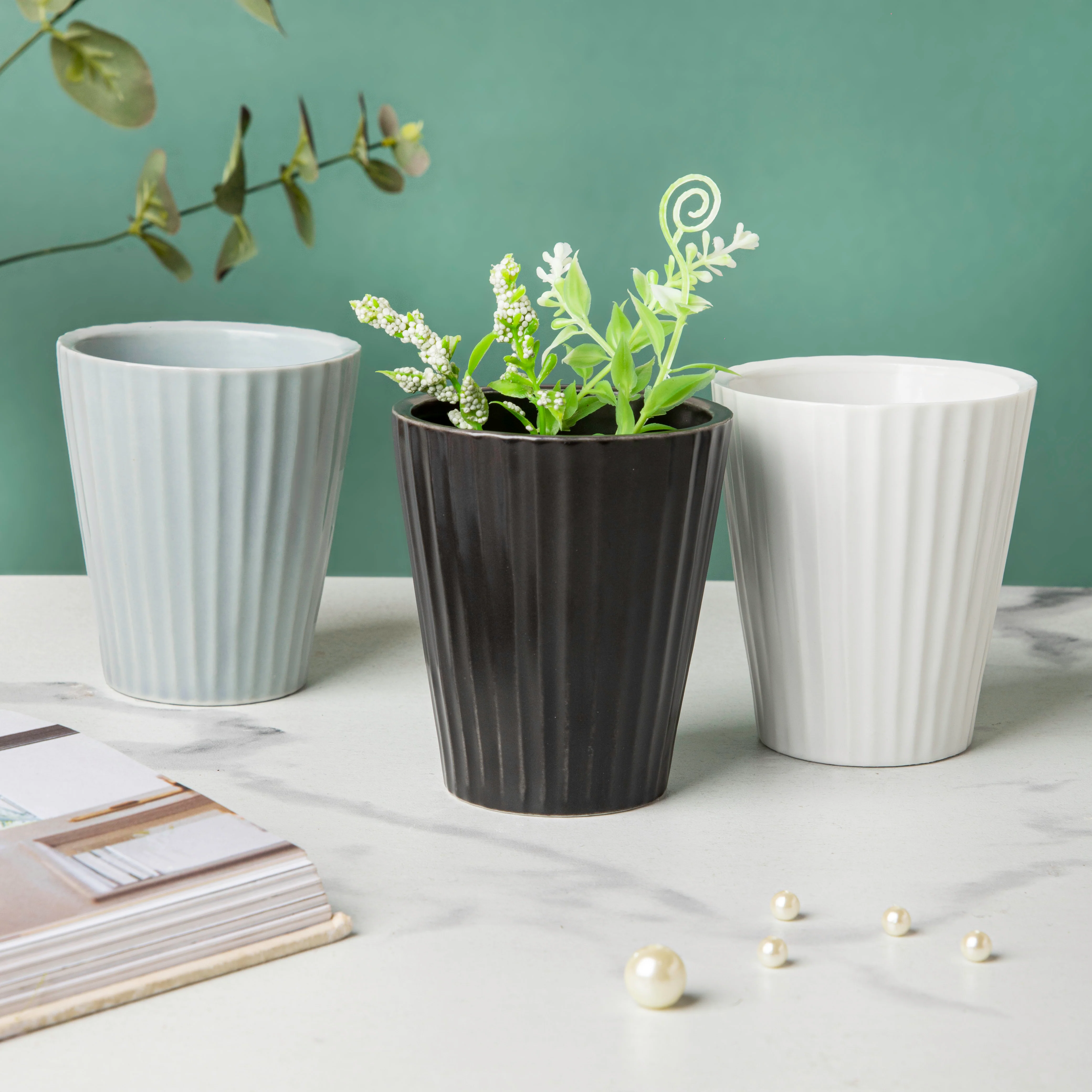 Nordic Mosaic Blue Textured Planter - Image 6