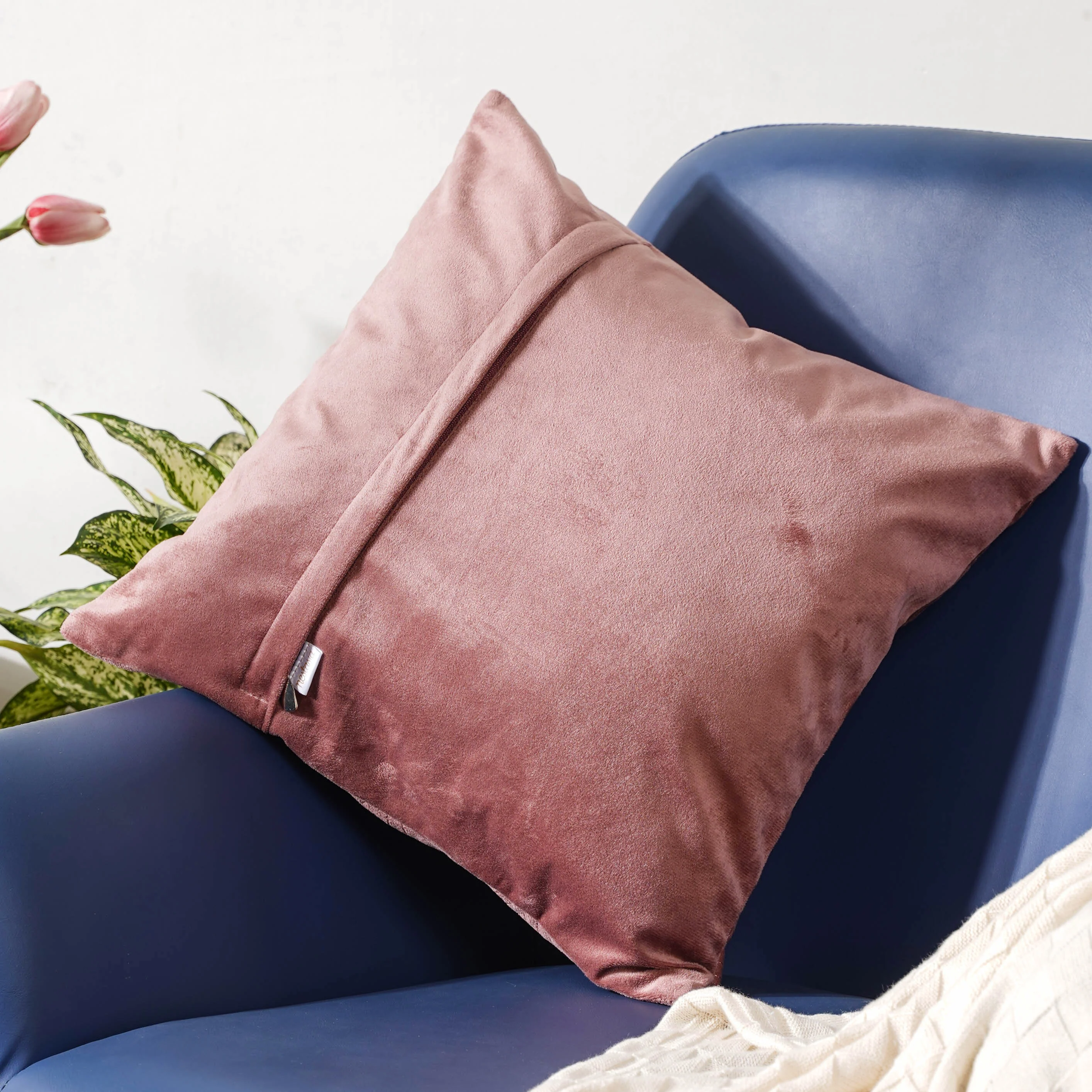 Old Rose Pink Quilted Velvet Cushion Cover 16 inch - Image 4