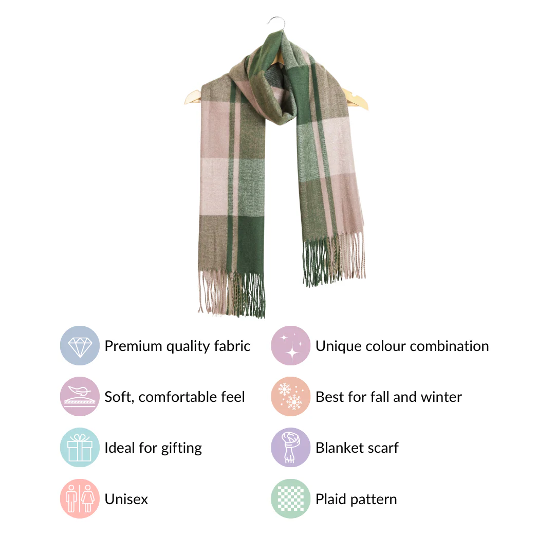 Olive Green Checkered Blanket Scarf - Image 4