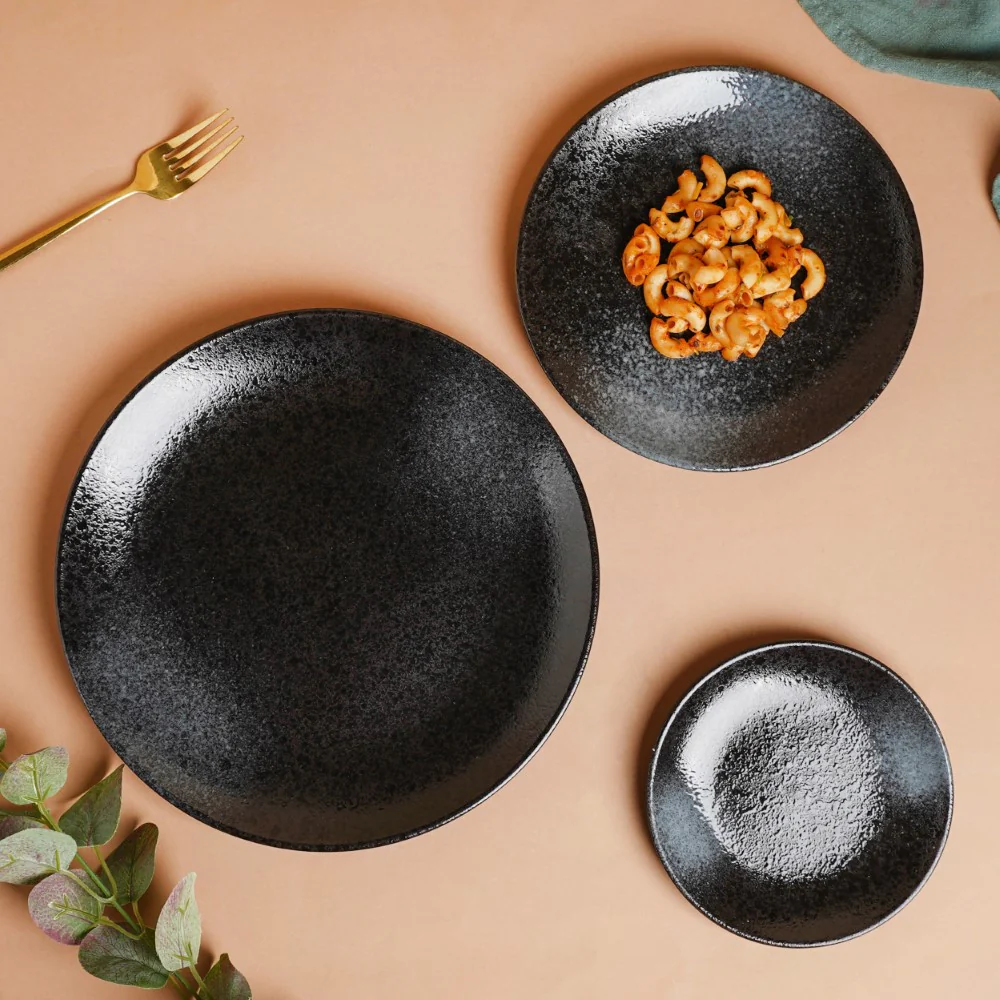 Onyx Finish Stoneware Snack Plate Black 8 Inch - Image 9