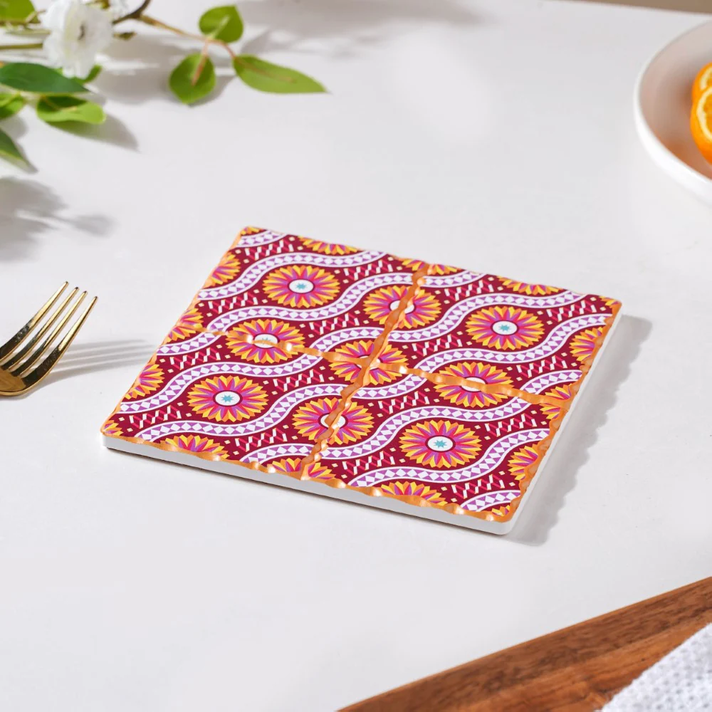Orange Art Square Ceramic Tiled Trivet - Image 4