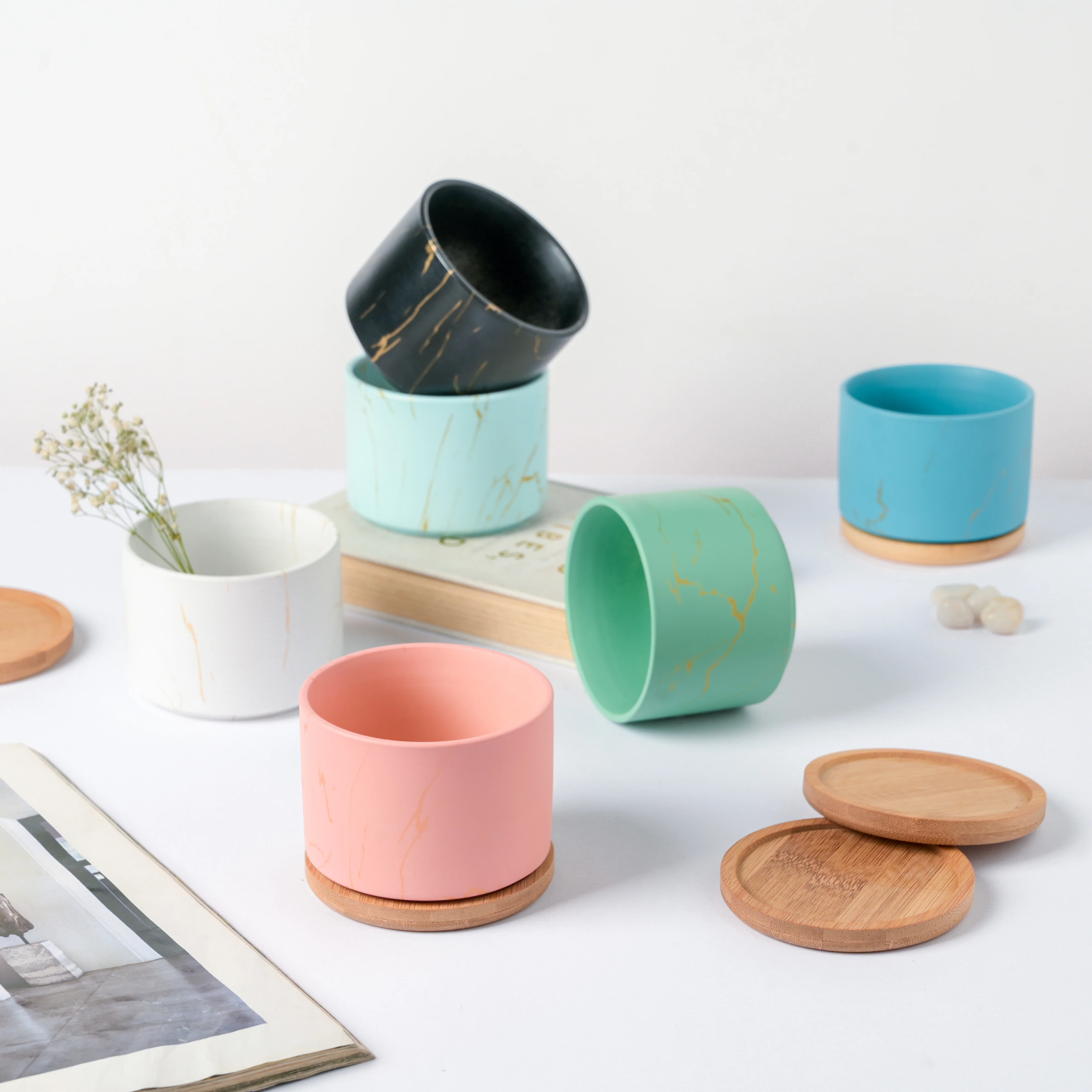 Orchid Pink Ceramic Planter With Coaster - Image 8