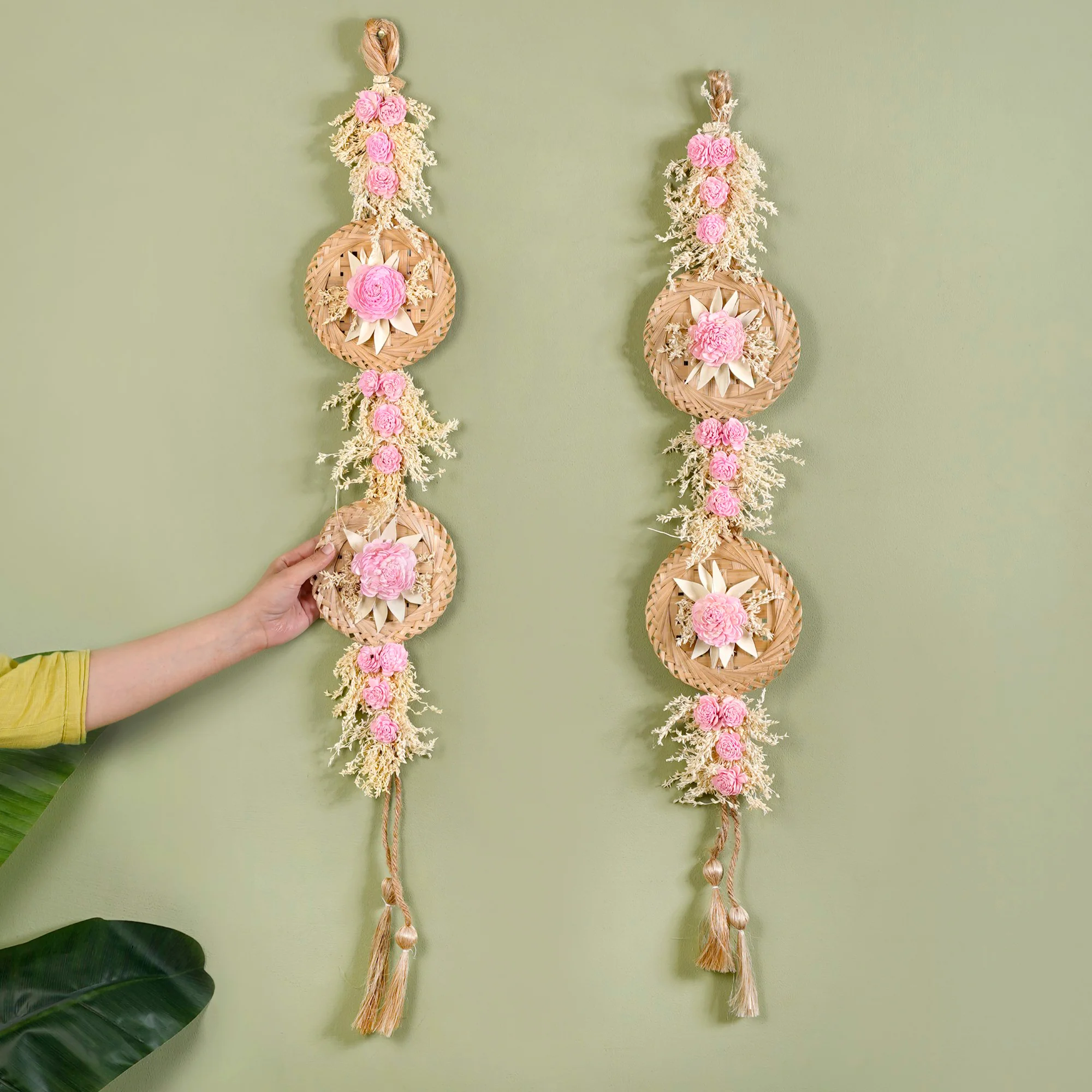 Organic Dried Grass Wall Hanging Light Pink Set Of 2 - Image 2