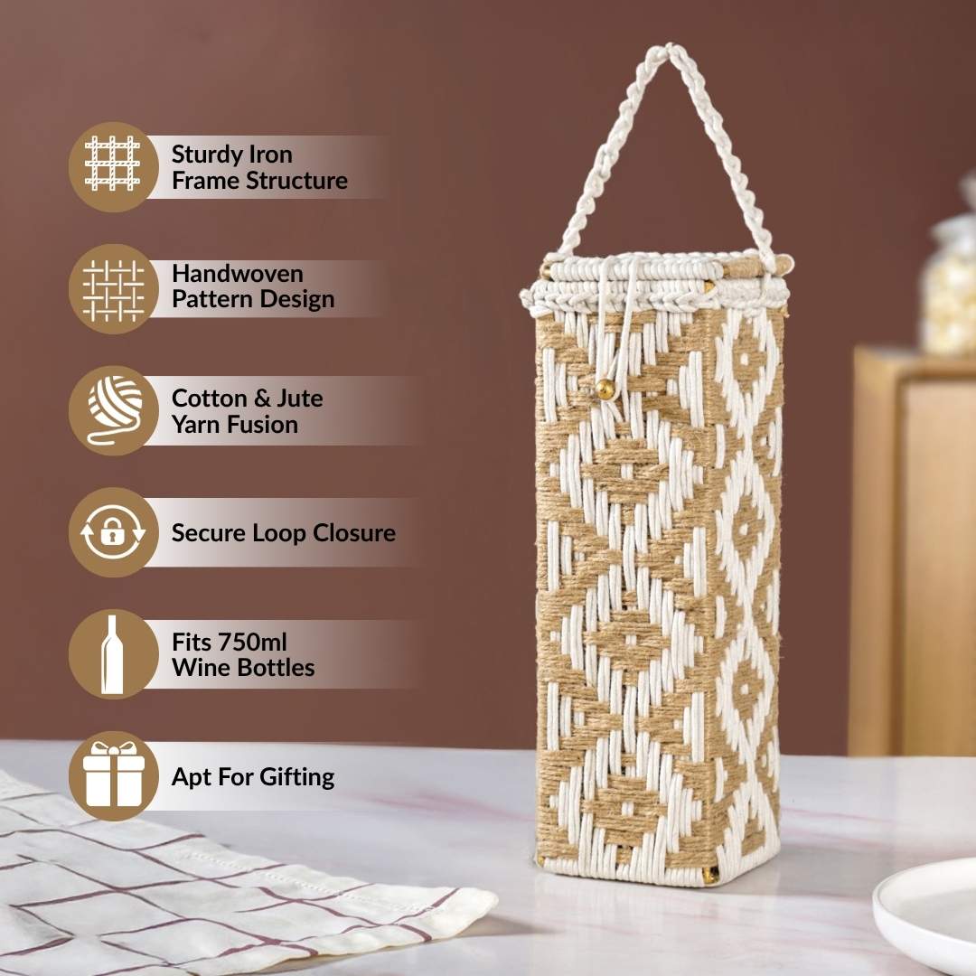 Organic Handwoven Bottle Holder Basket White - Image 3