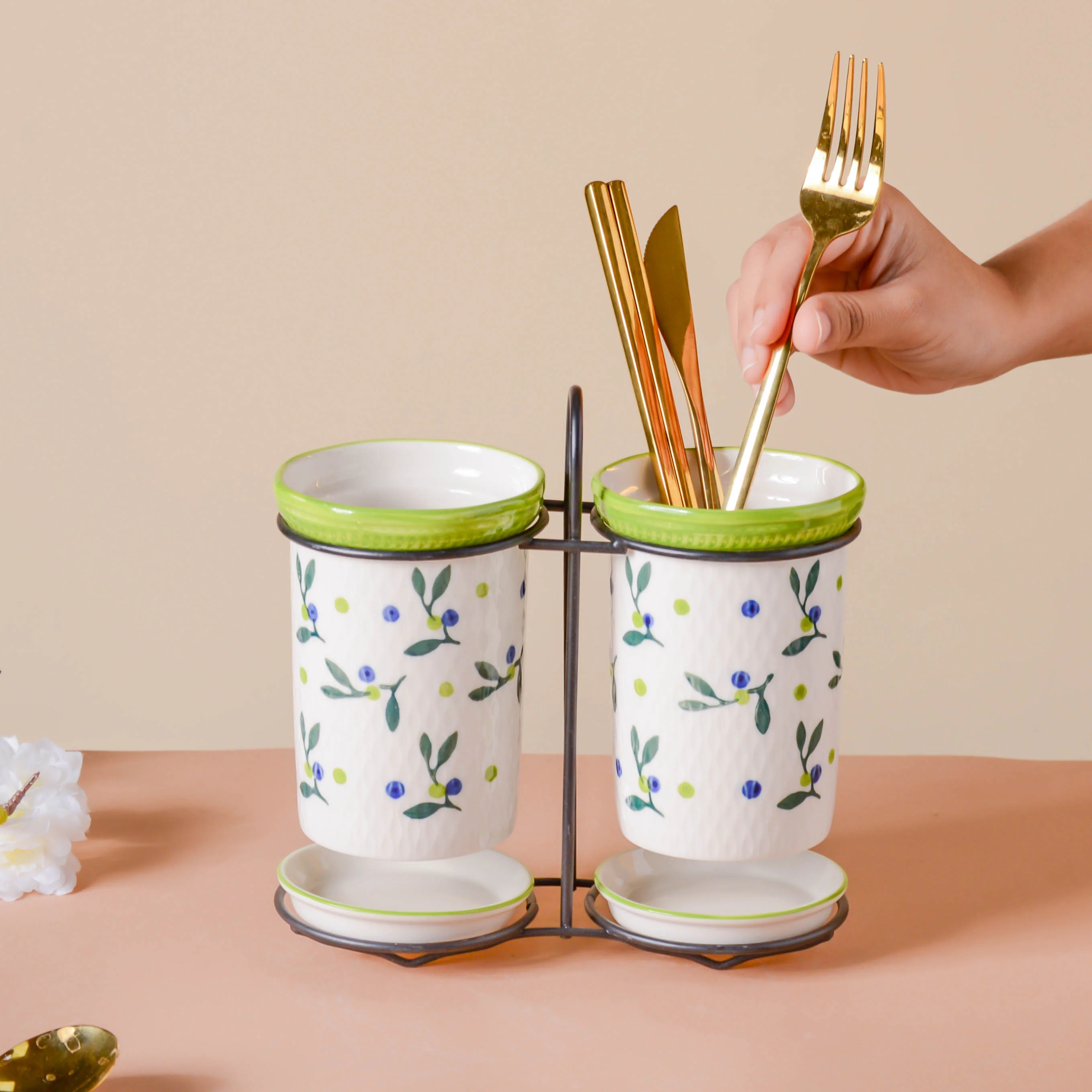 Oriental Chopstick Holder Set with Metal Stand - Image 16