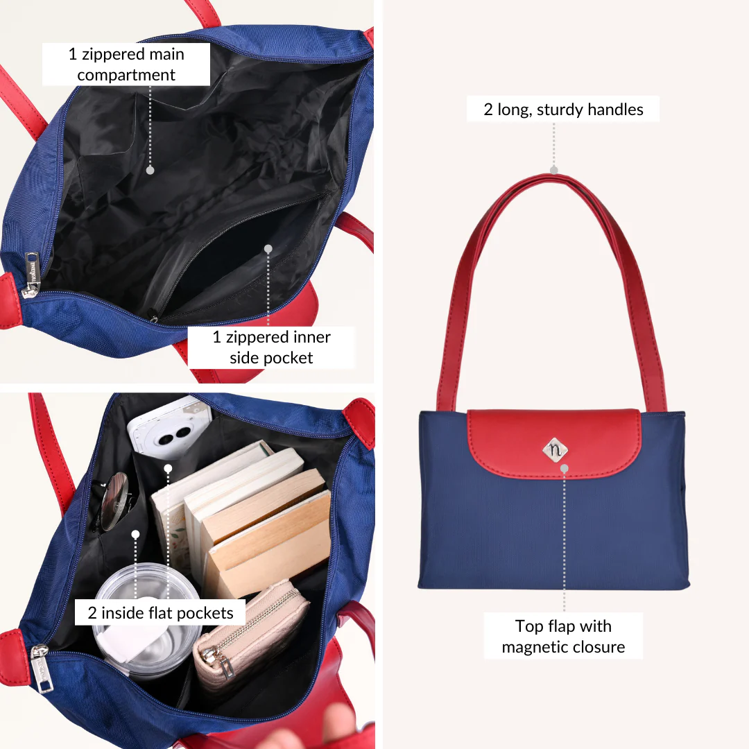 Origami Foldable Shoulder Tote Bag Navy Blue - Image 4