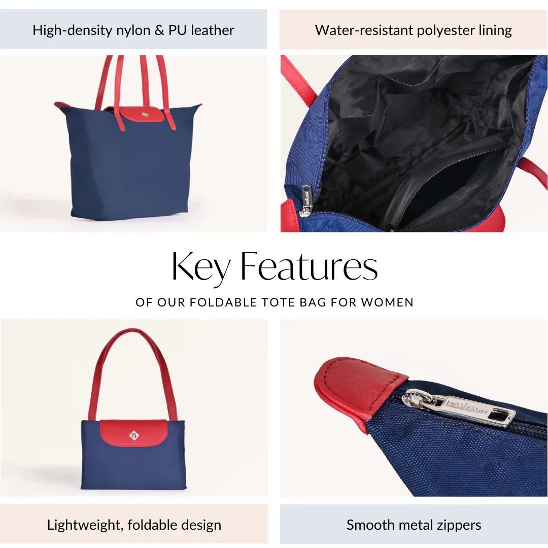 Origami Foldable Shoulder Tote Bag Navy Blue - Image 5