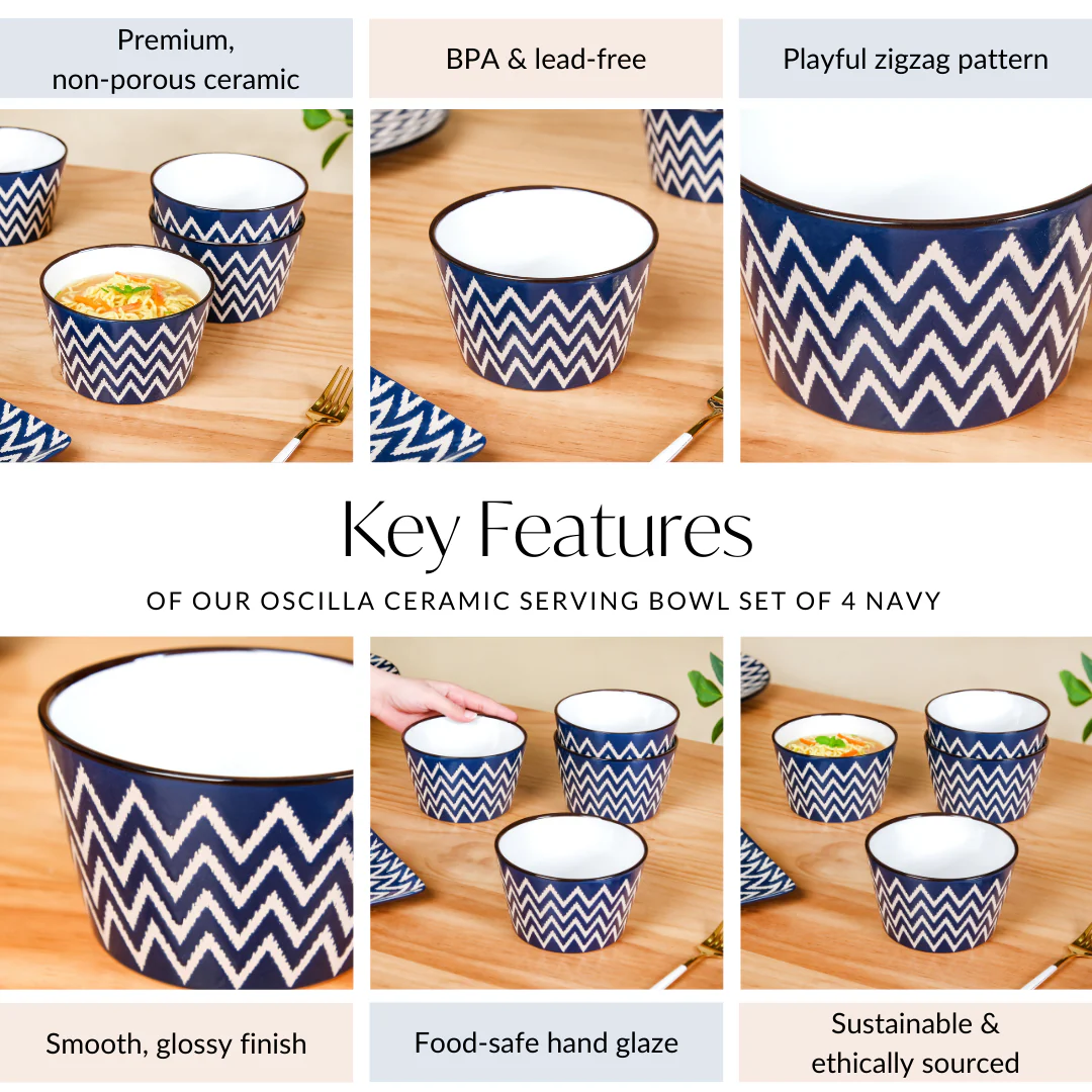 Oscilla Ceramic Serving Bowl Set Of 4 Navy 650ml - Image 5
