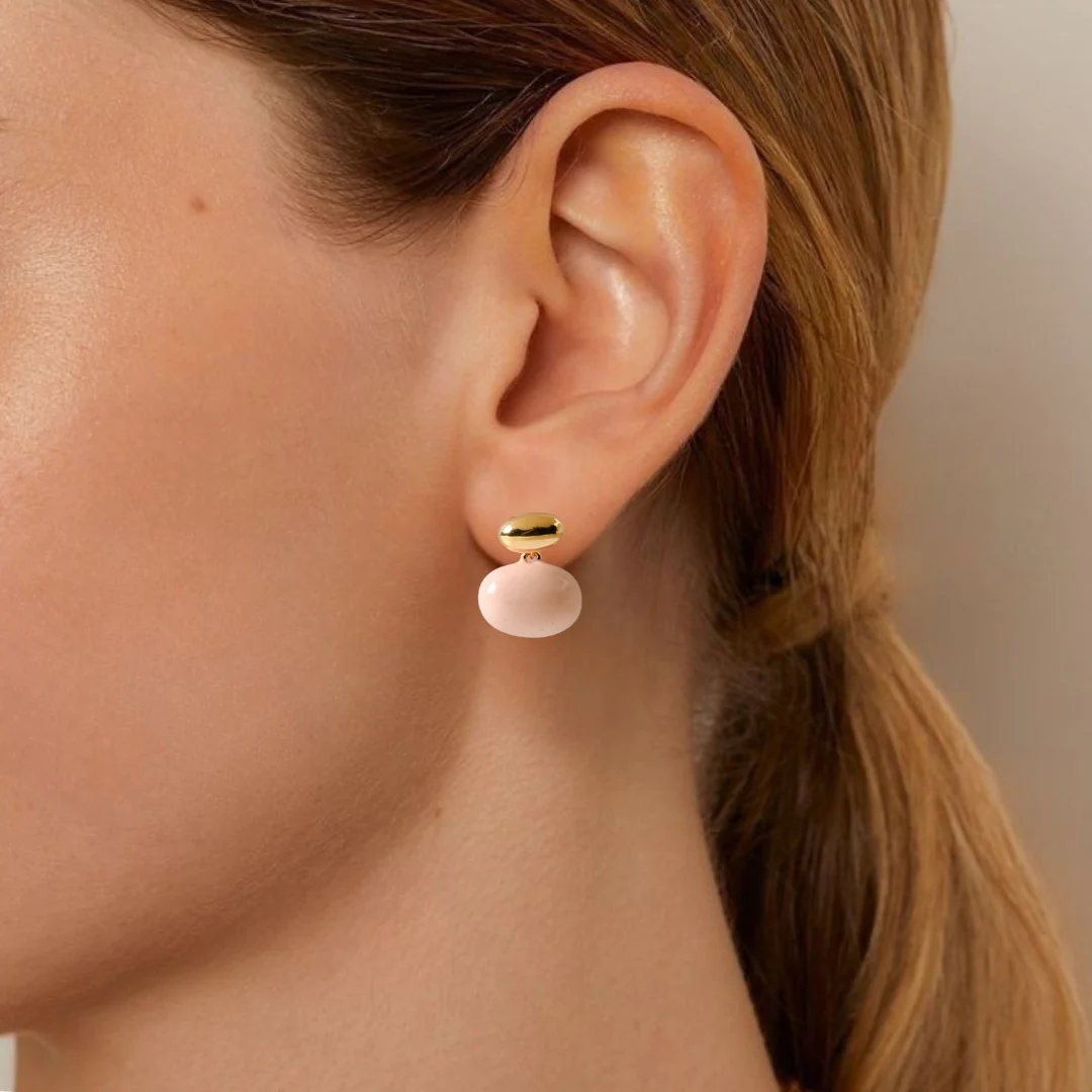 Oval Front Back Drop Earrings Pink - Image 2
